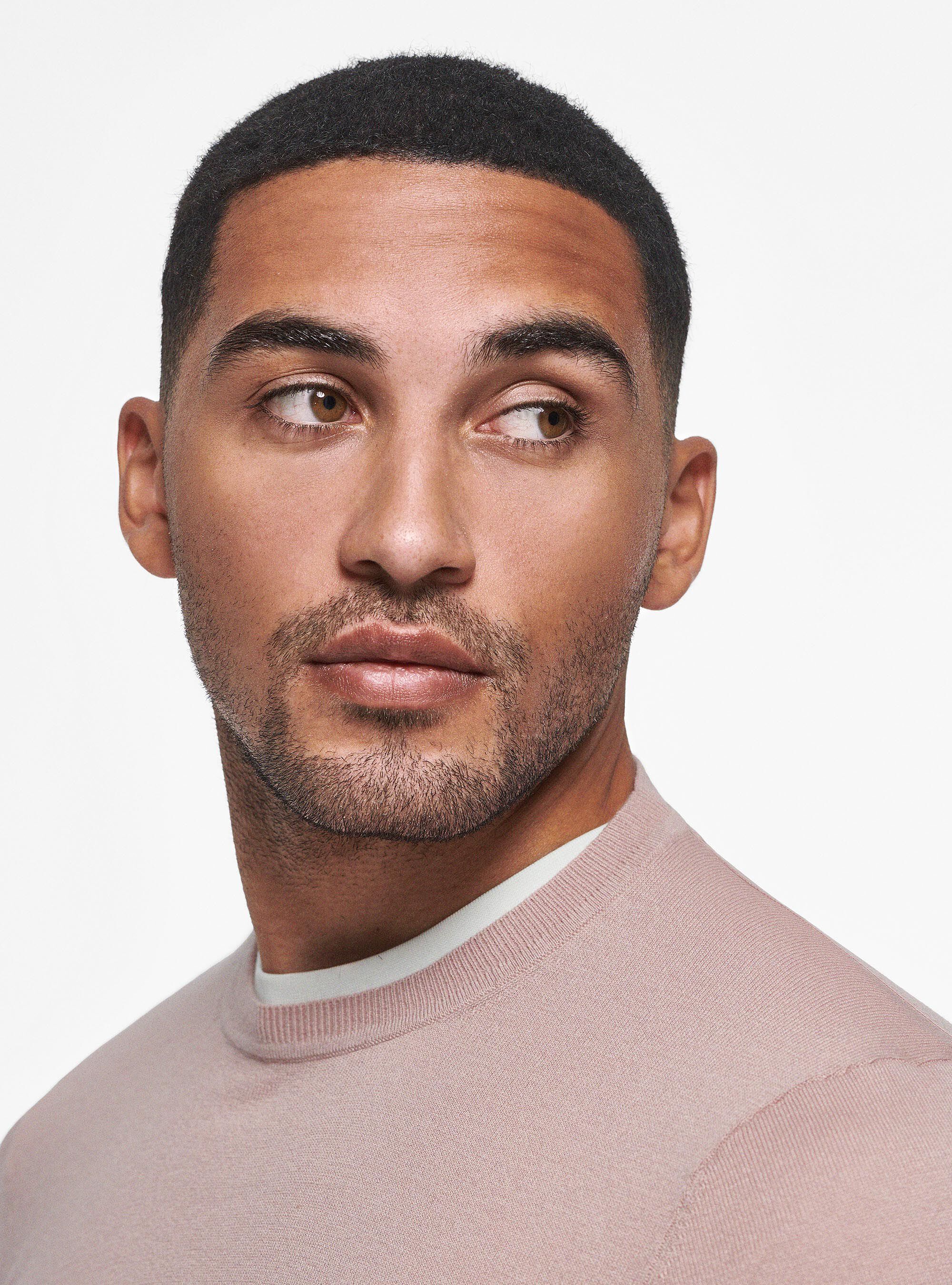 Maglia girocollo in cotone seta e cashmere, 0441C ROSA SCURO