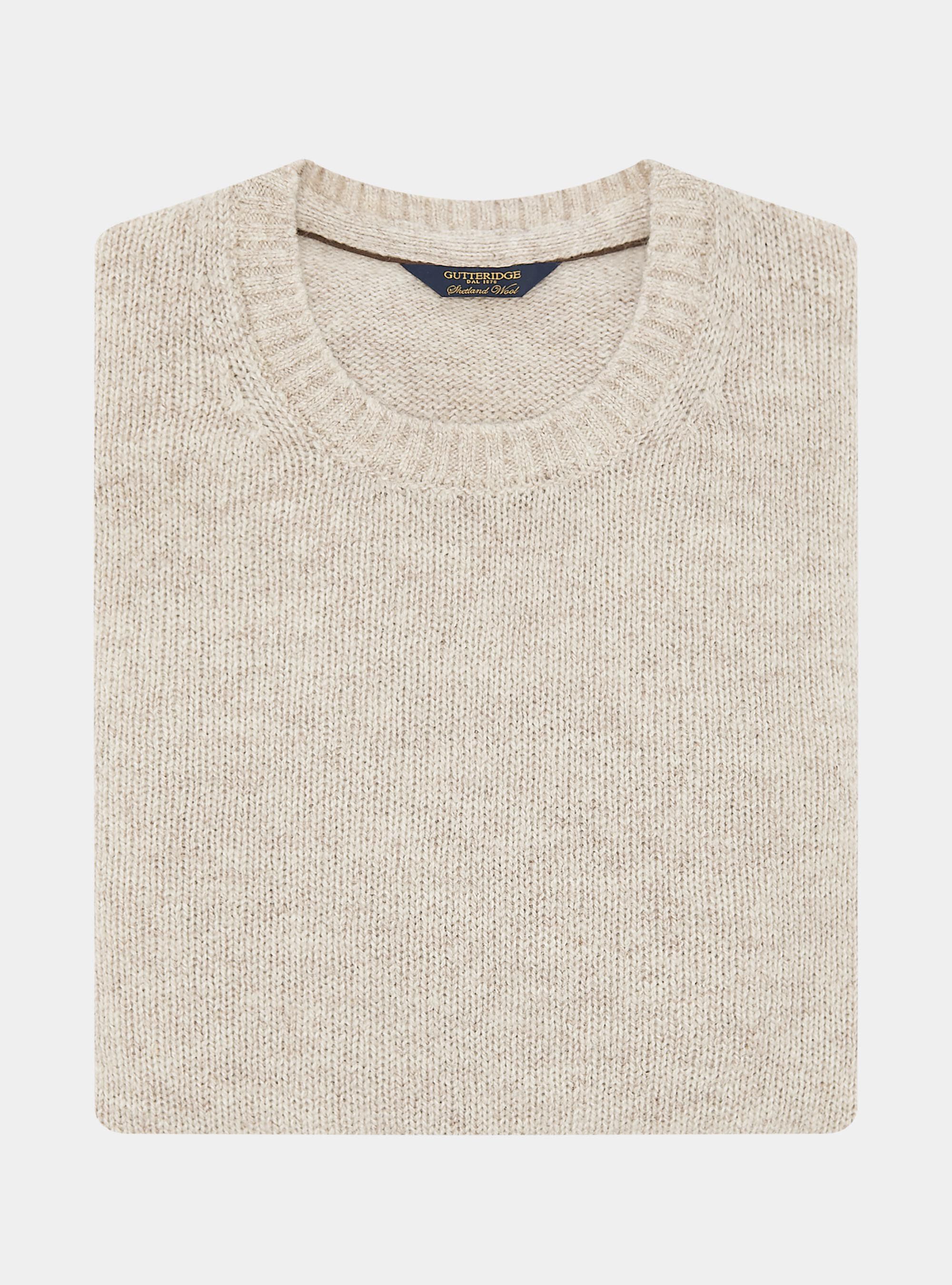 Pure Shetland wool crewneck sweater, ECRU