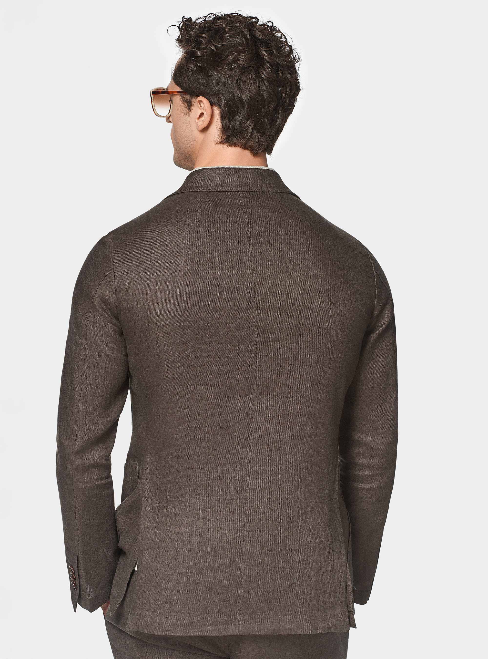 Pure linen suit blazer, BROWN