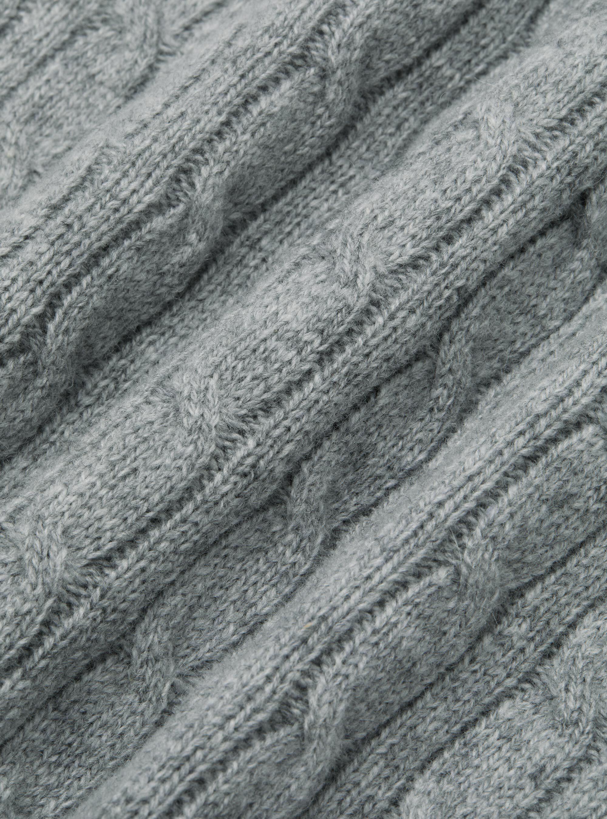 Maglia girocollo in lana cashmere a treccia, GRIGIO MELANGE 0151C