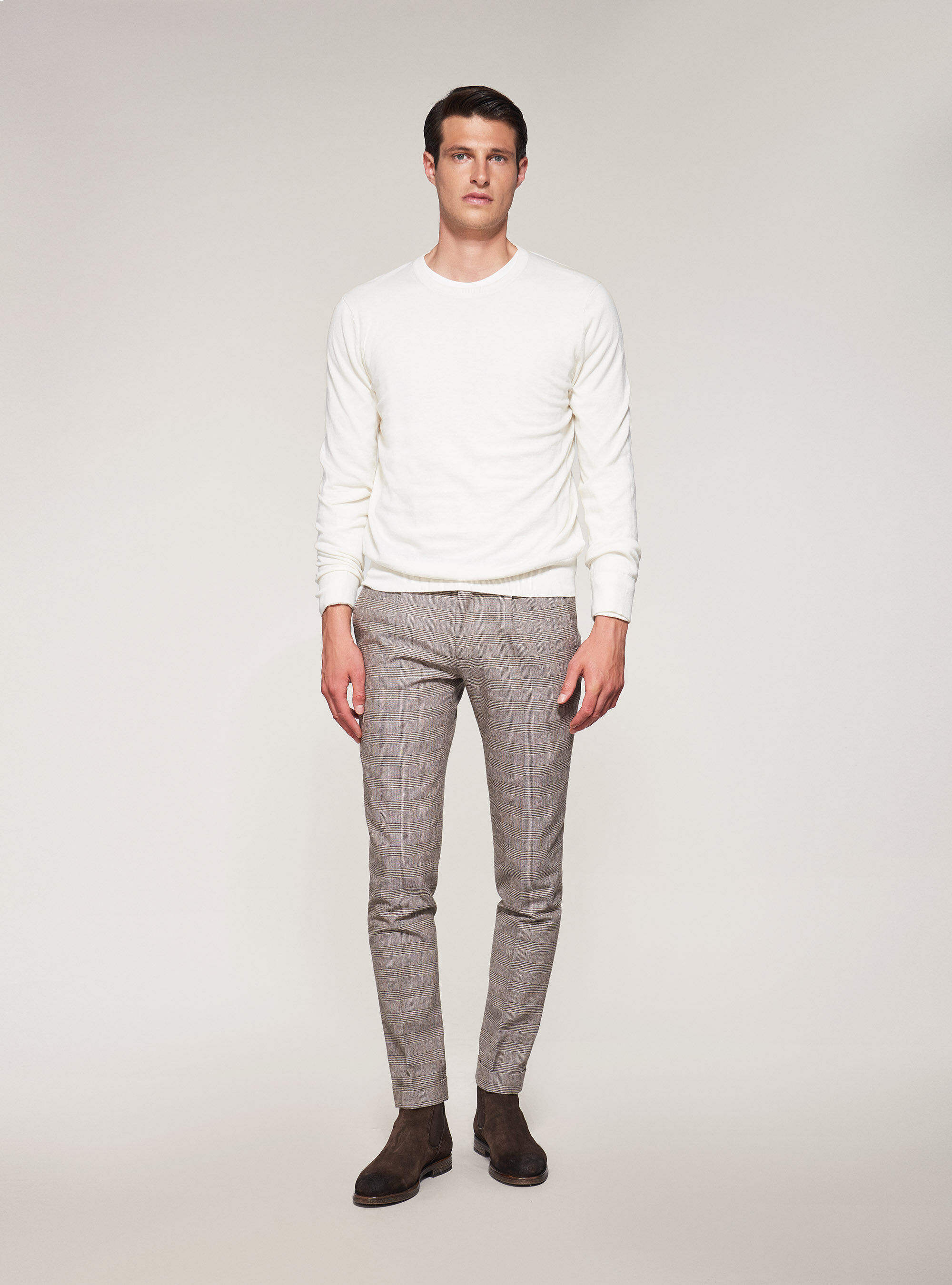 Maglia girocollo in cotone seta e cashmere, BIANCO