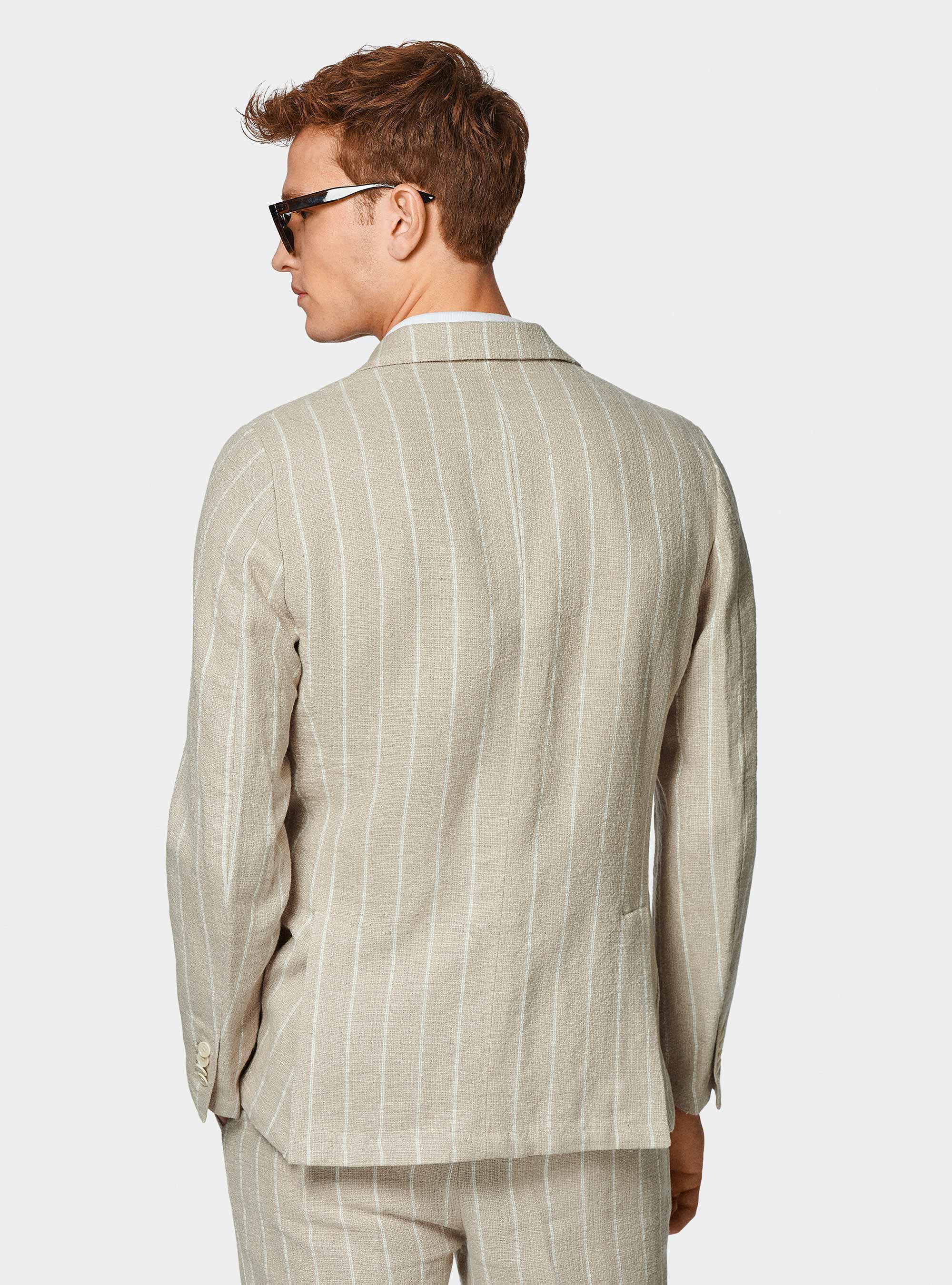 Pure linen crepe suit blazer, SAND