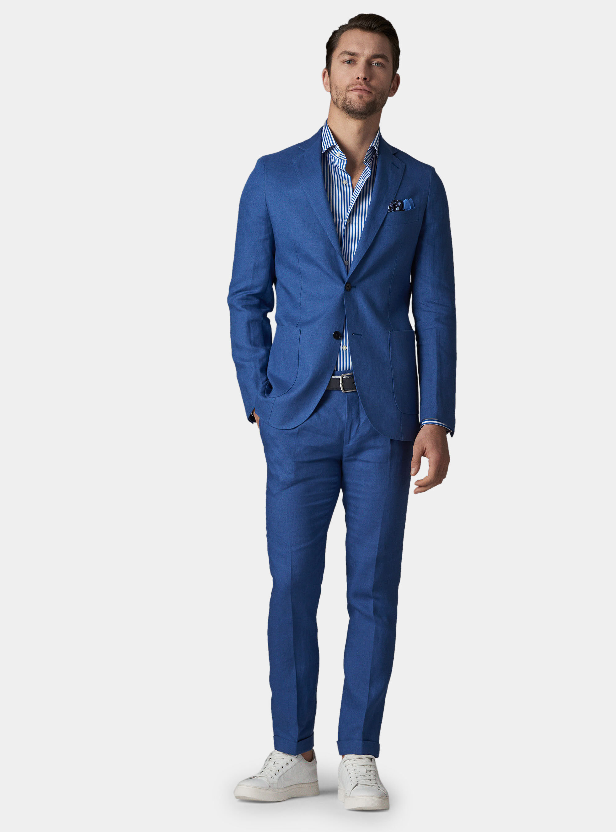 Pantalone con pince per abito in lino ritorto, BLU