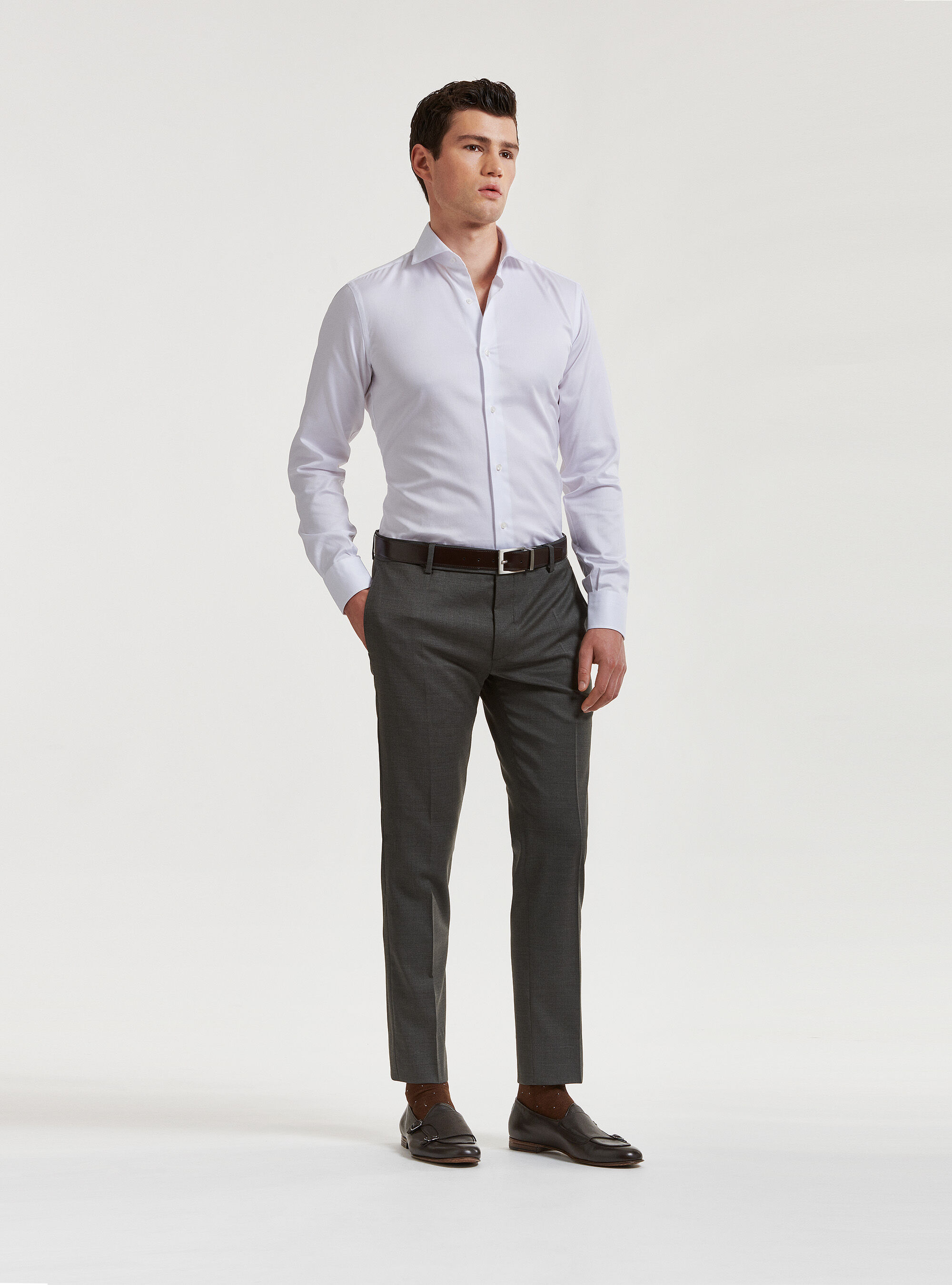 Slim fit cotton twill shirt