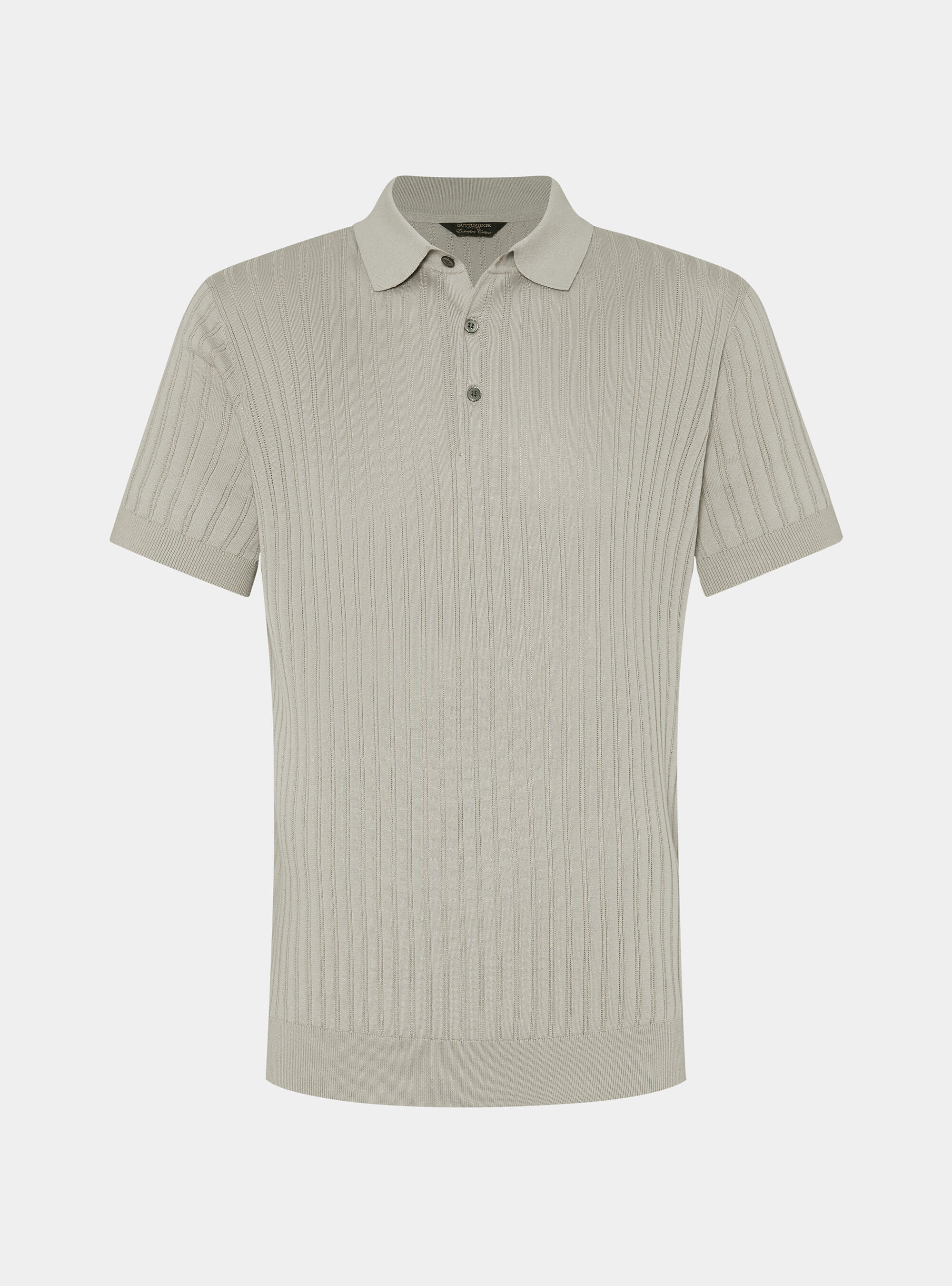 Extra-fine cotton knit polo shirt with openwork ribbing, SAND