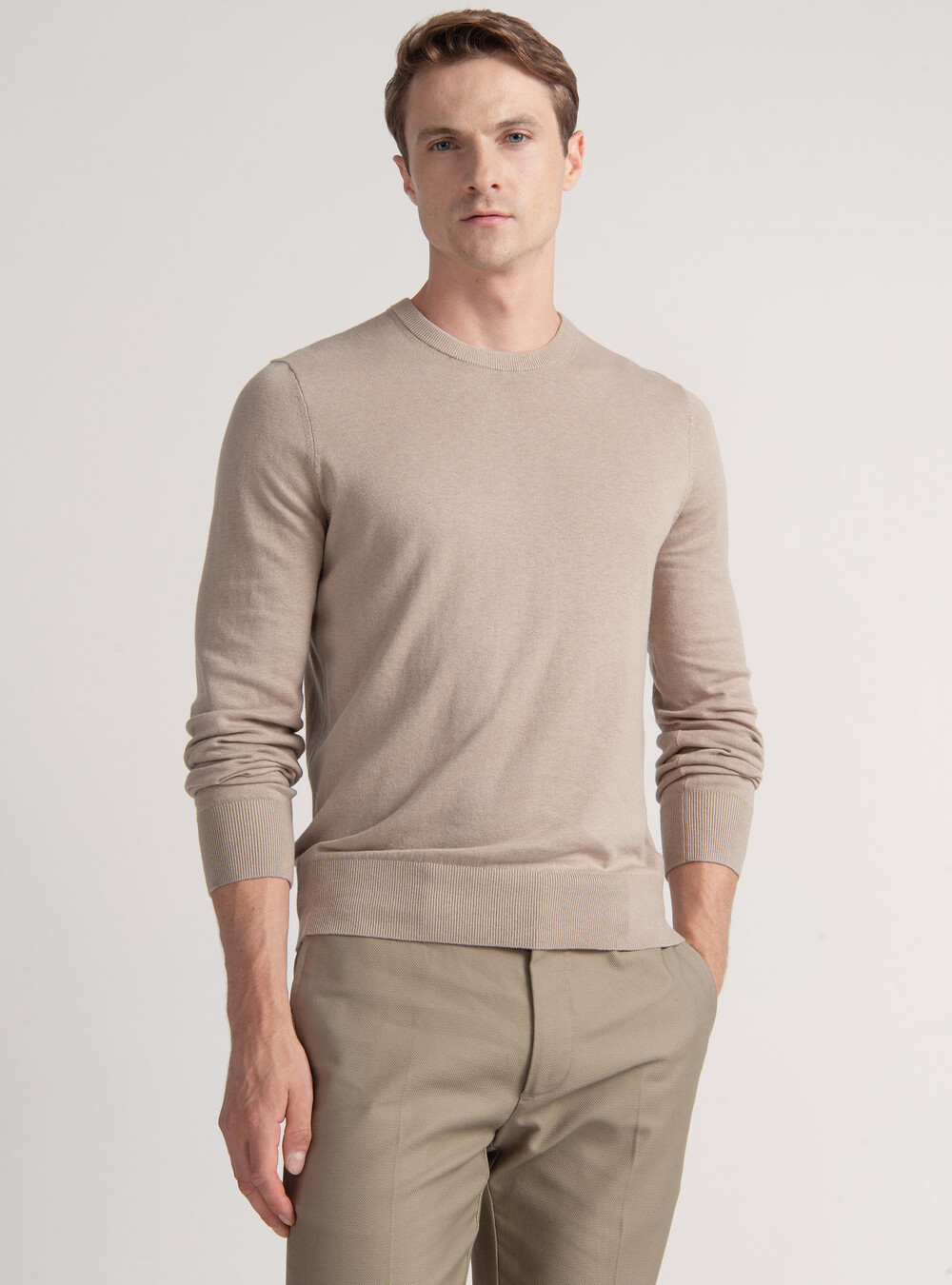 Maglia girocollo in cotone seta e cashmere, SABBIA Maglia girocollo in cotone seta e cashmere