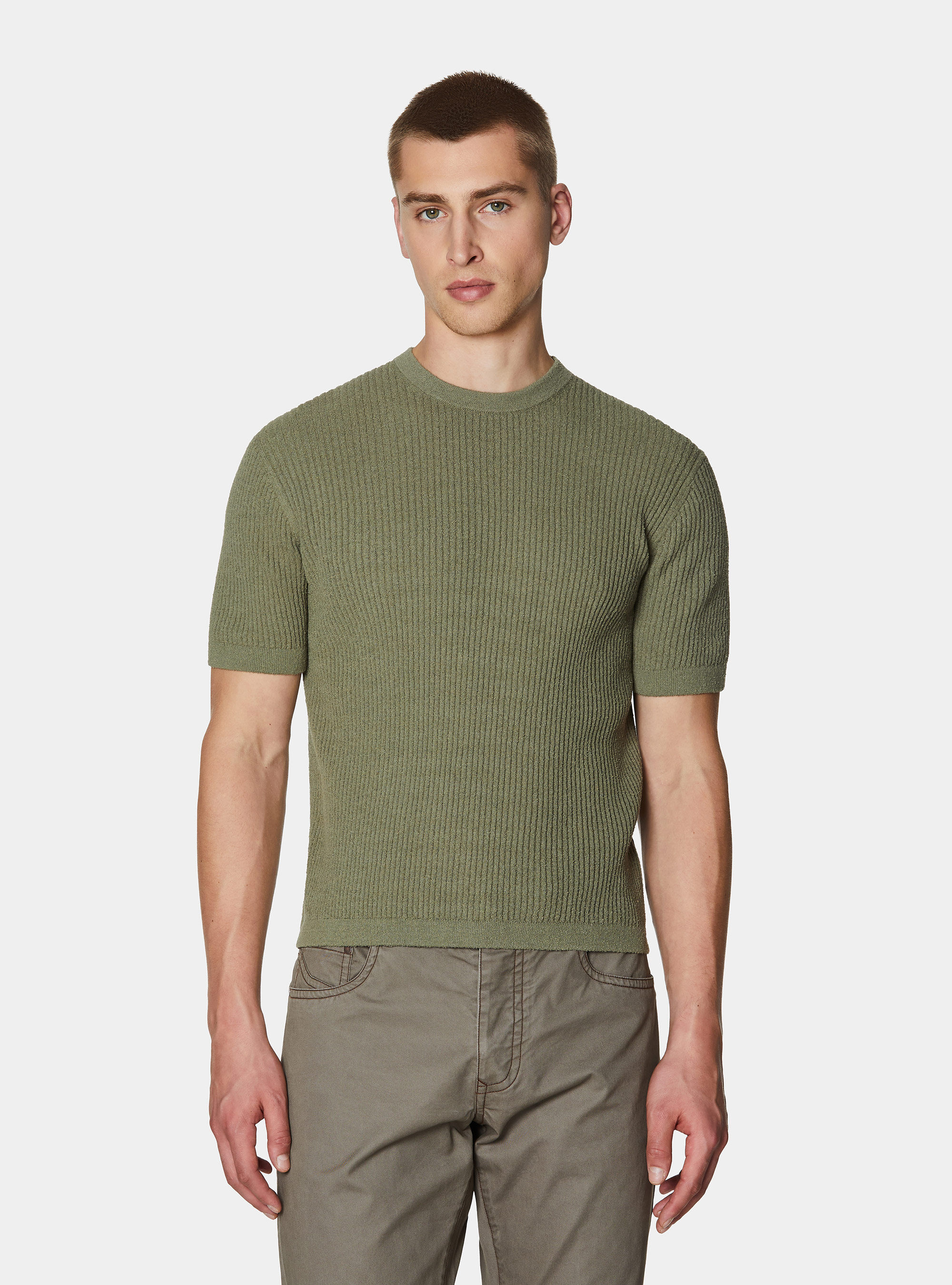 Girocollo in maglia boucl&egrave; a costina, SALVIA 0602C