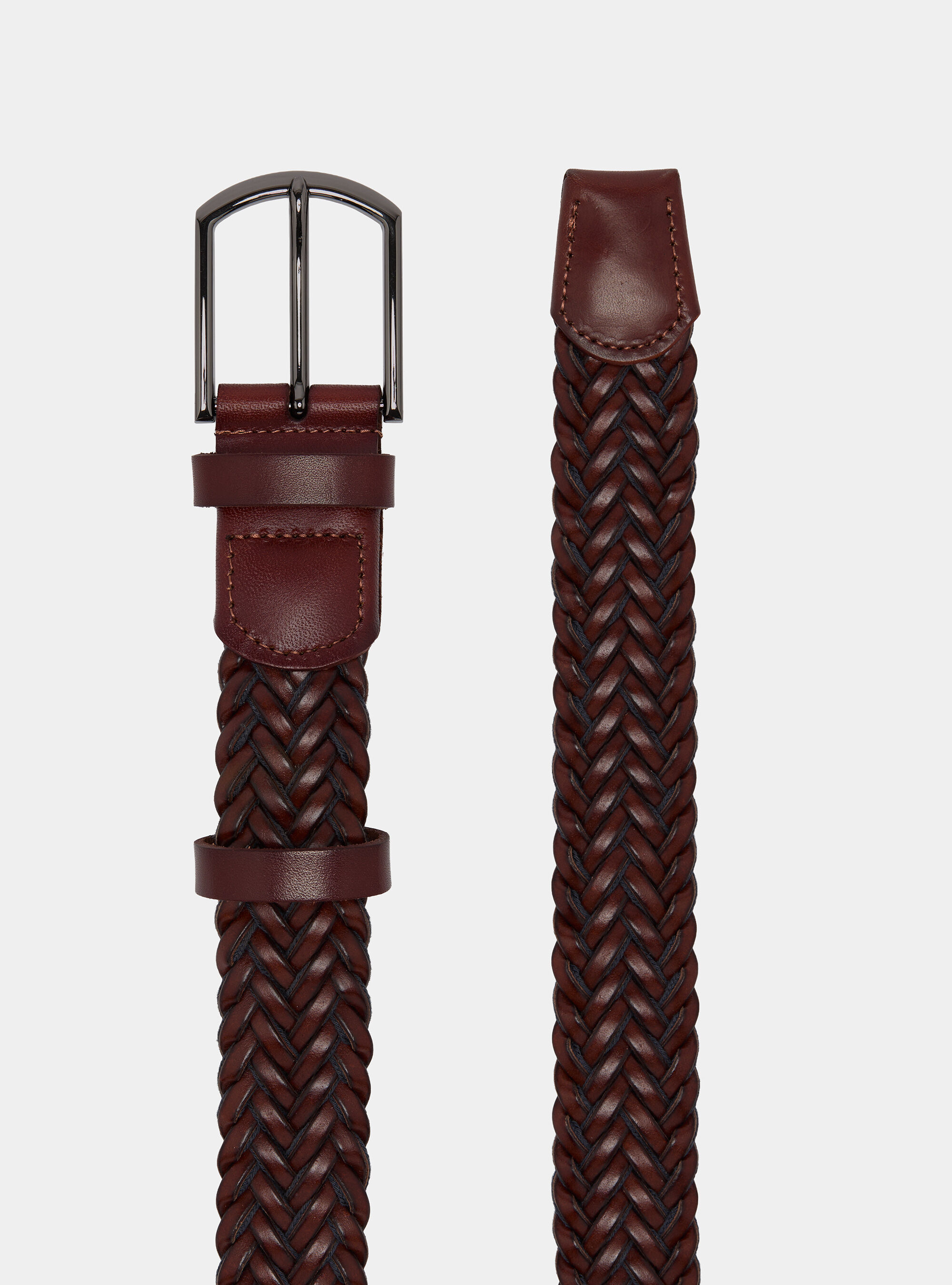 Cintura intrecciata in pelle, TESTA DI MORO