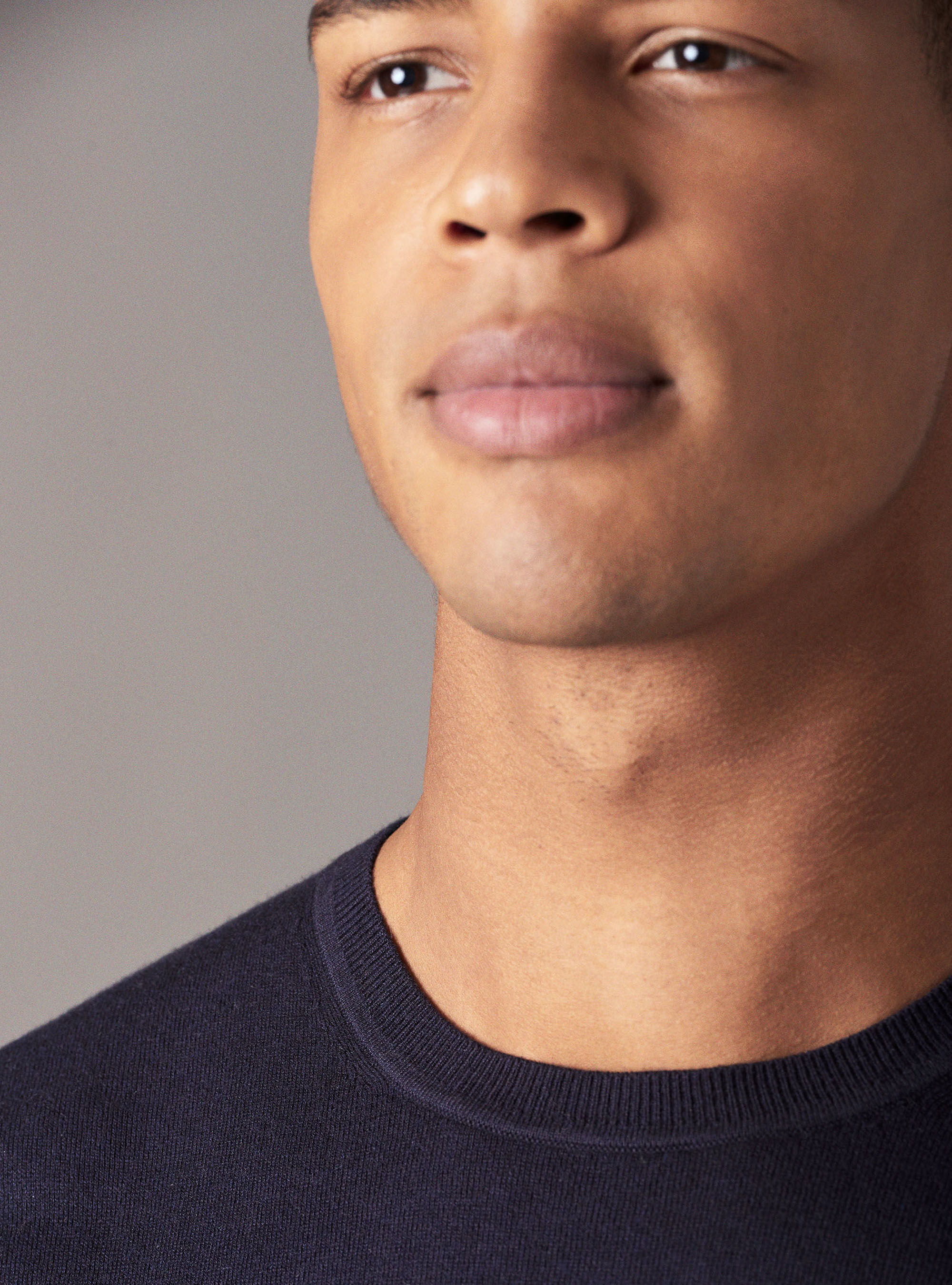 Maglia girocollo basica in cotone seta e cashmere, BLU NAVY