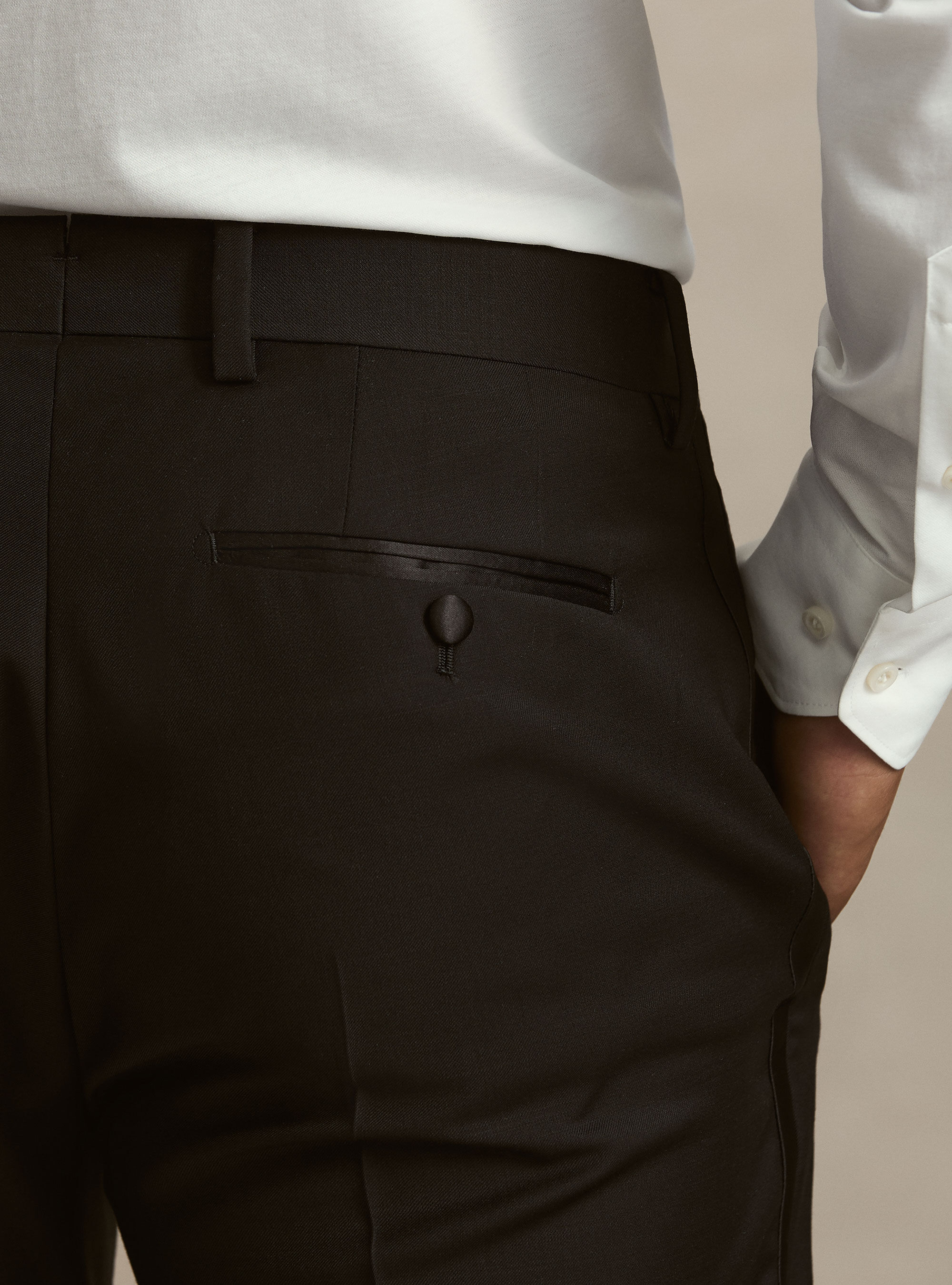 Pantaloni smoking in lana superfine 120's, NERO