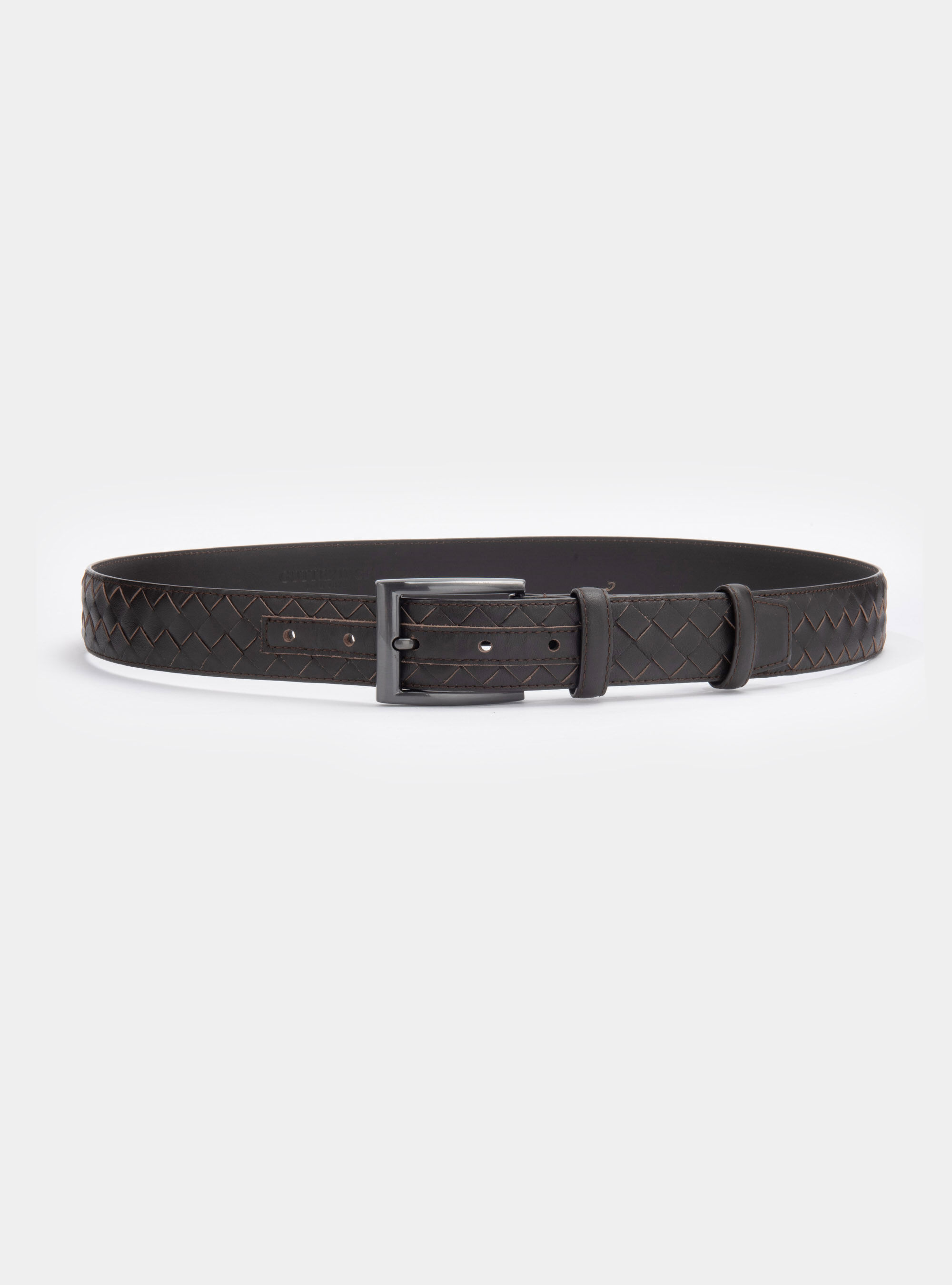 Braided leather belt, BROWN