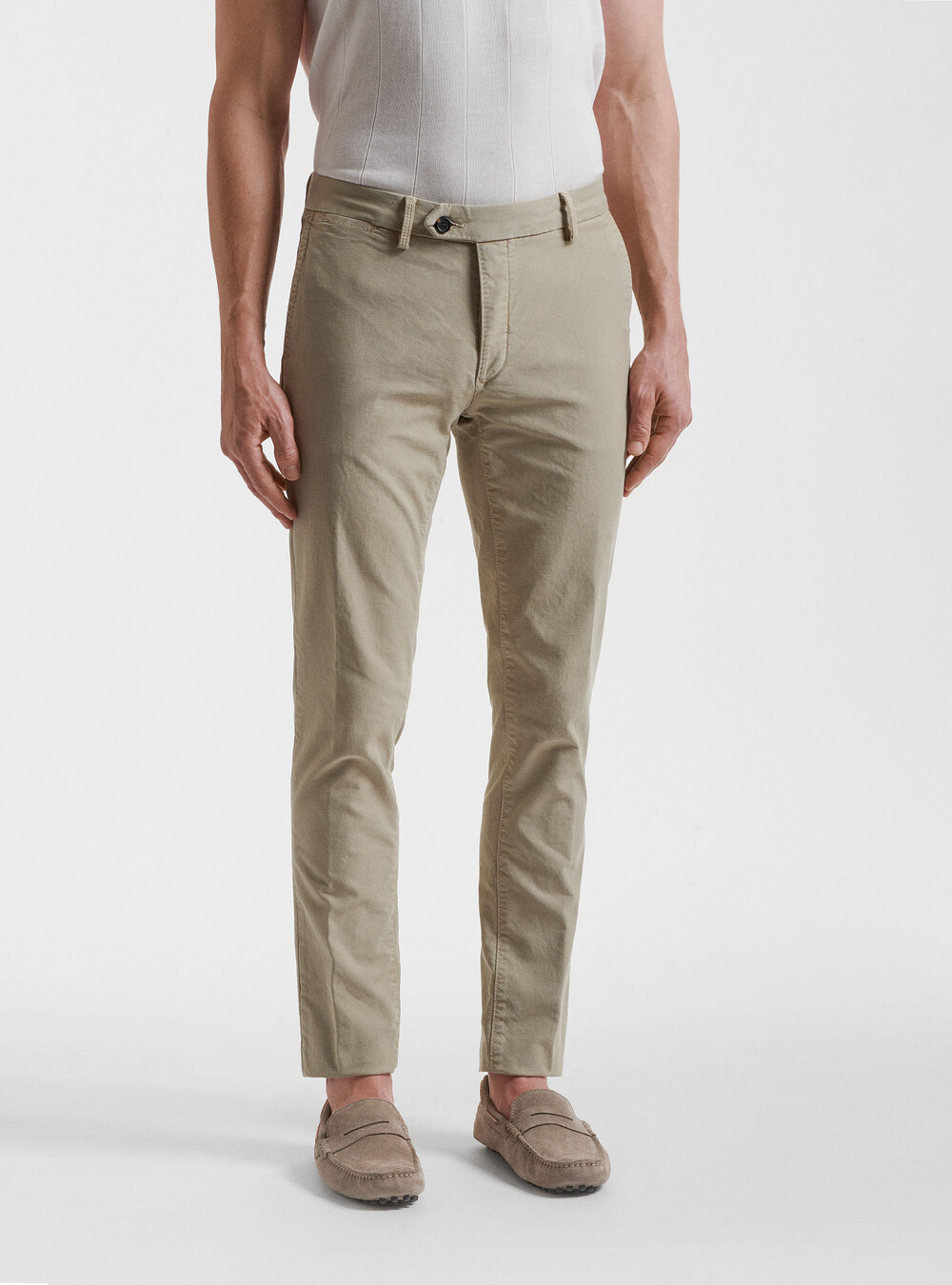 Garment dyed stretch cotton slim fit chino trousers