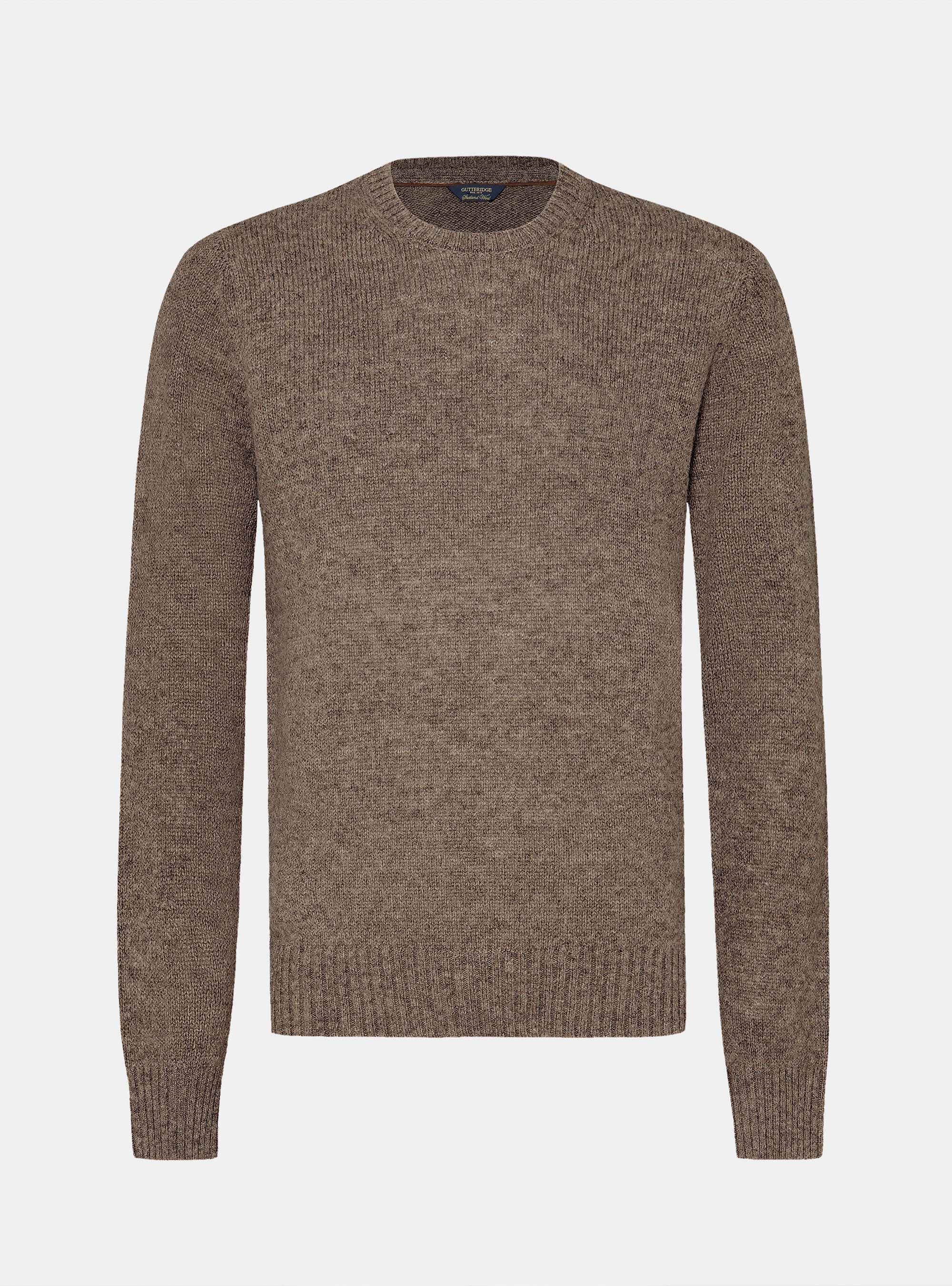 Pure Shetland wool crewneck sweater, MUD