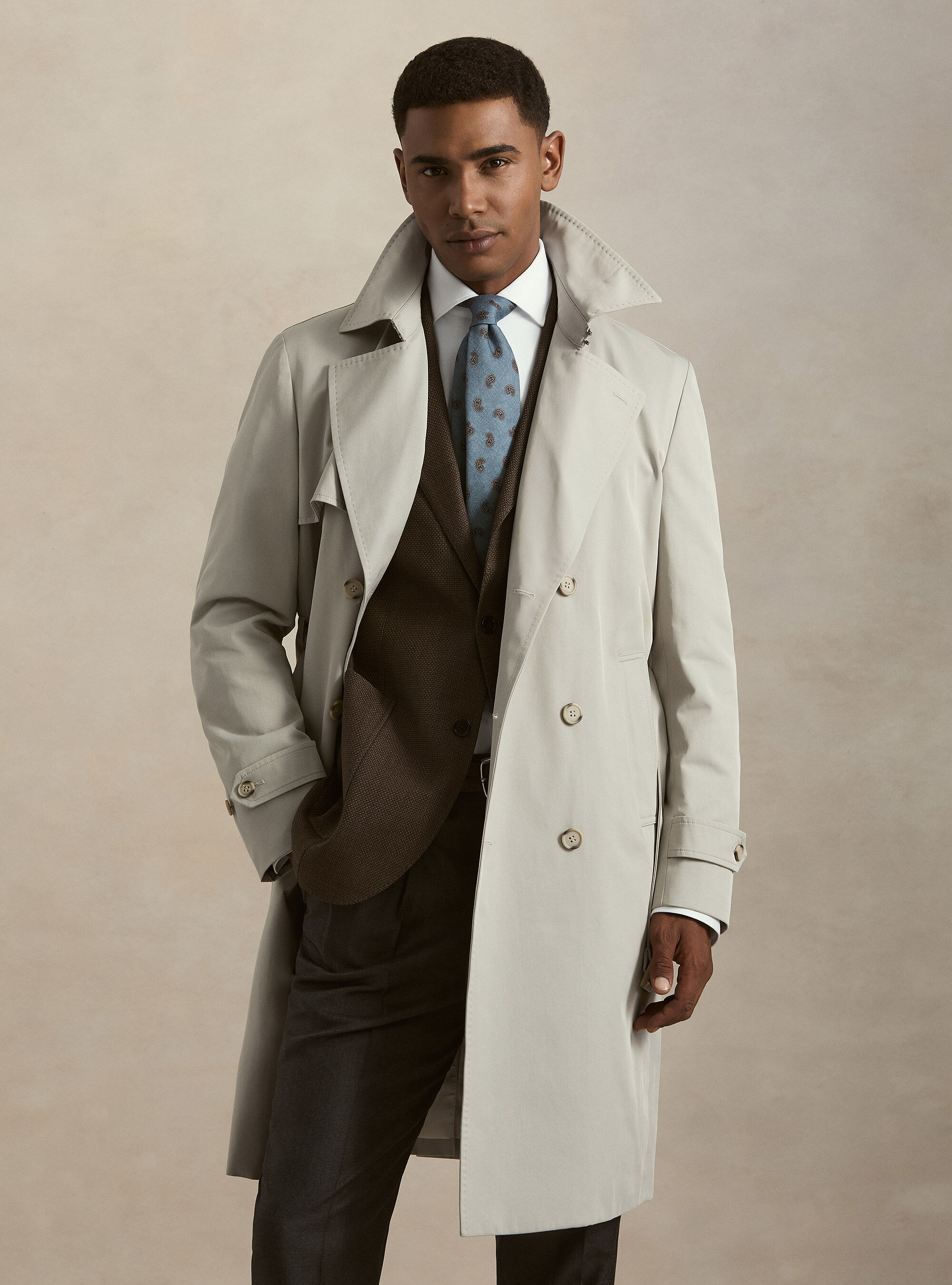 Double-breasted cotton blend trench coat