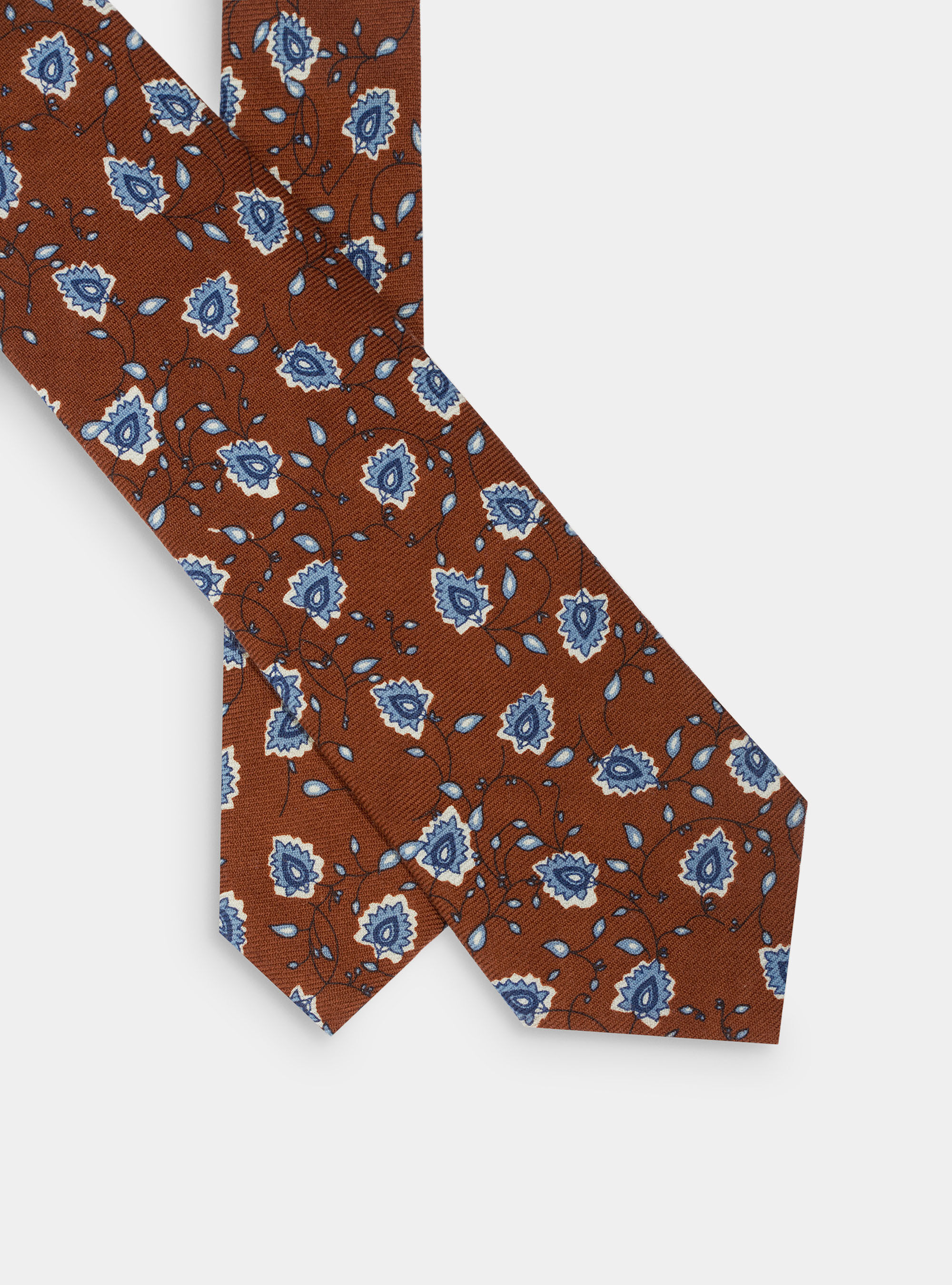 Cravatta fiori 100% lana, TABACCO