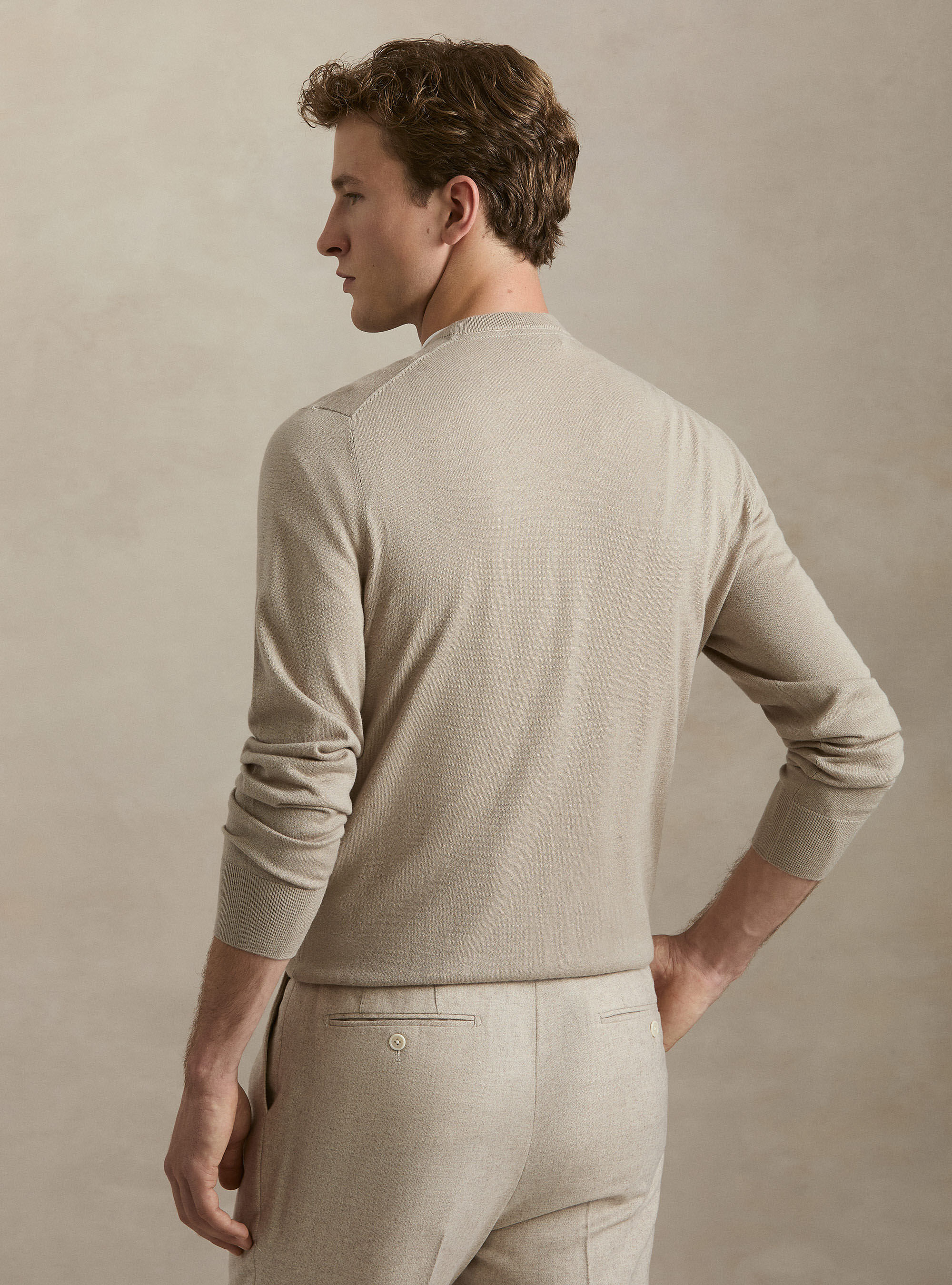Maglia girocollo in cotone seta e cashmere, SABBIA