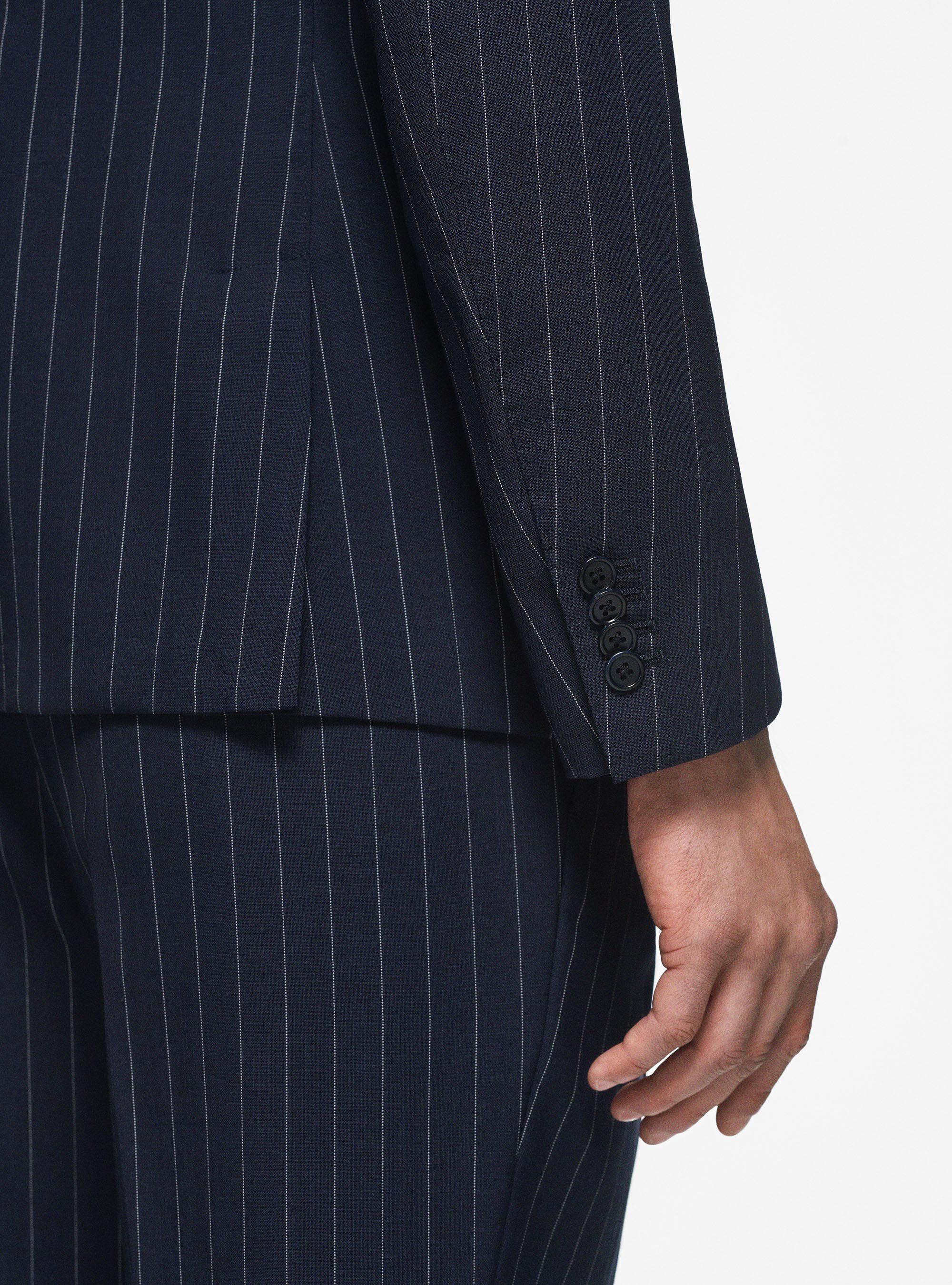 Giacca doppiopetto in pura lana gessata, BLU NAVY