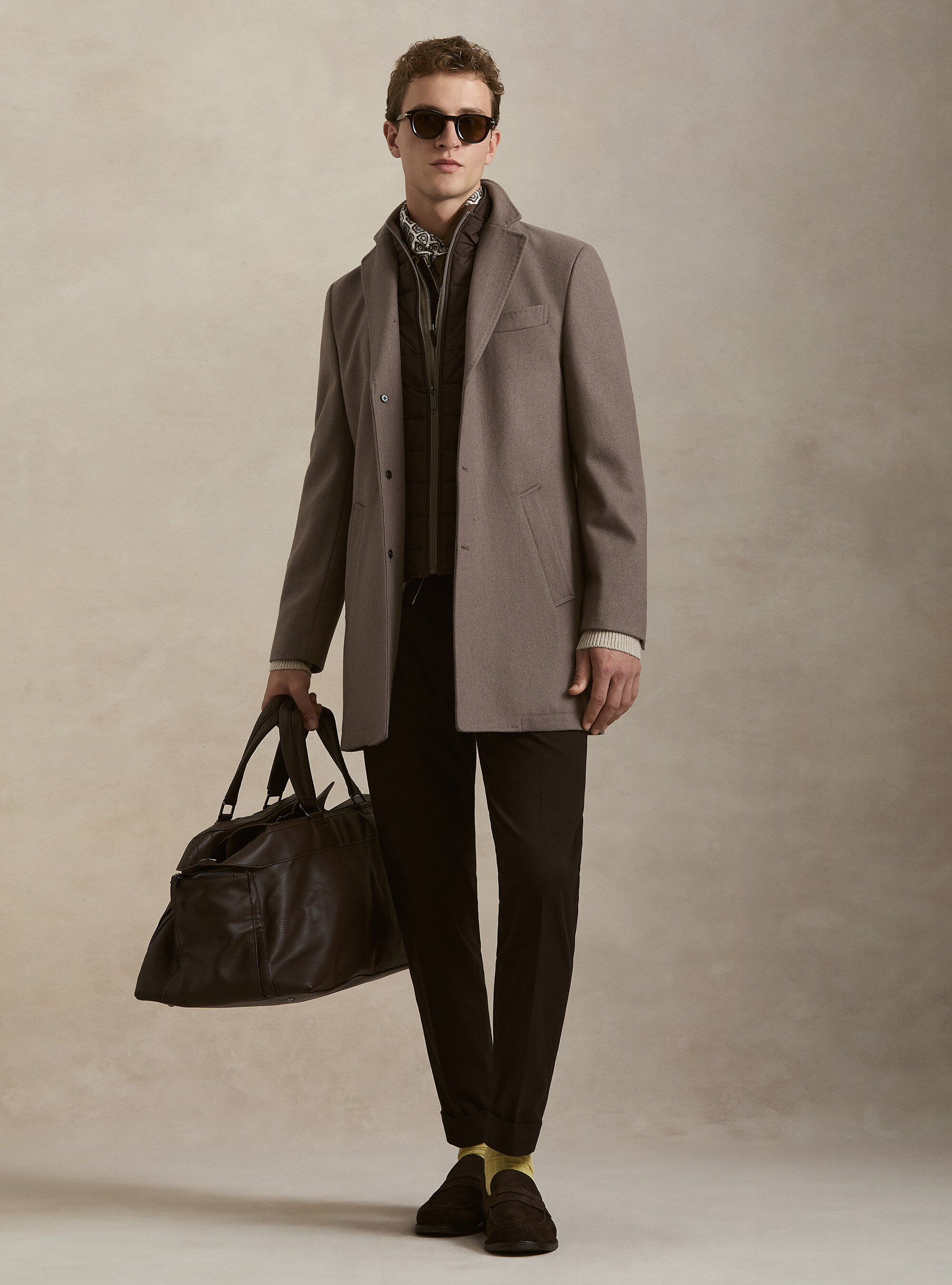 Wool-blend coat with detachable bib