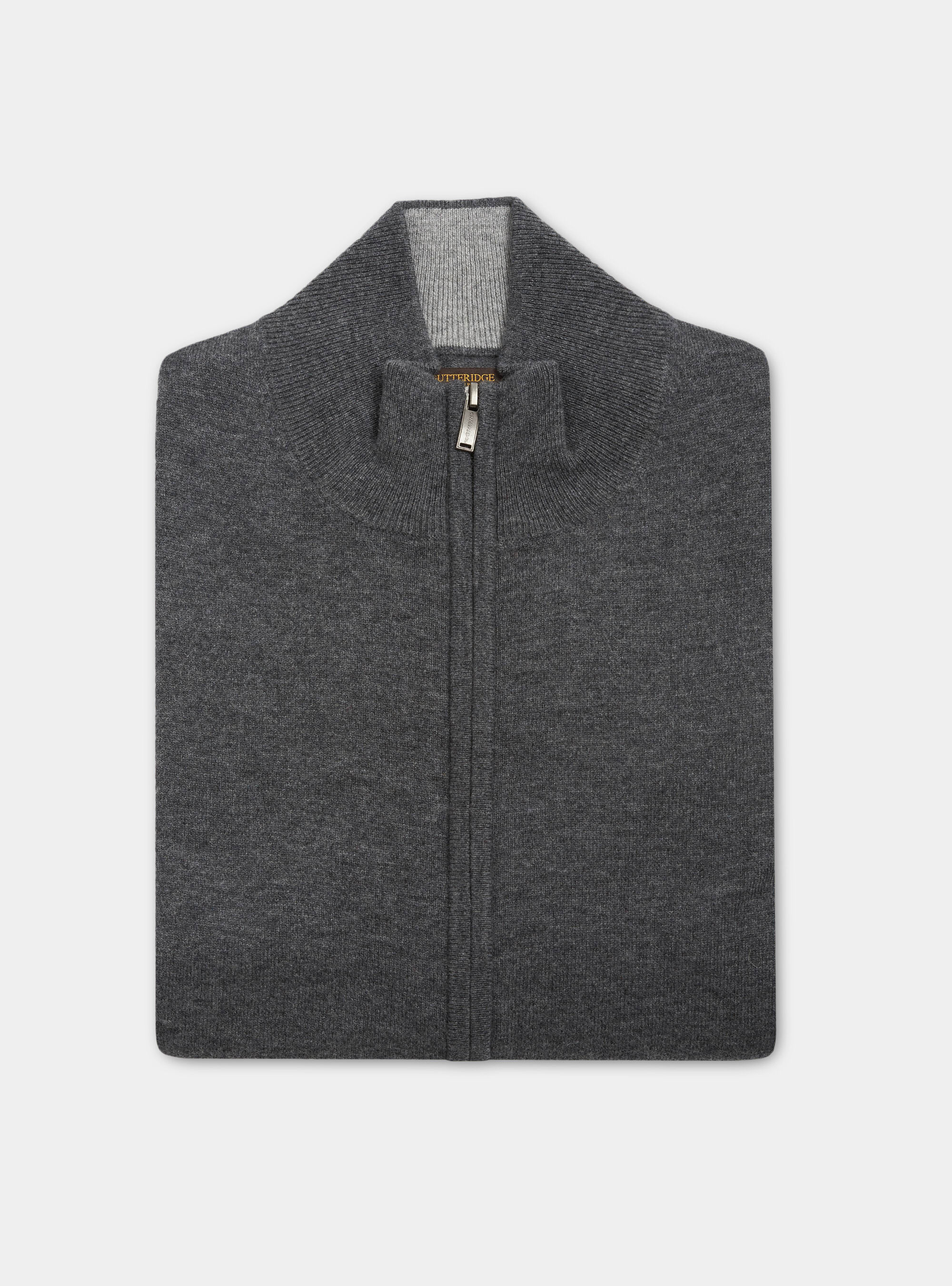 Cardigan full zip in lana cashmere, ASFALTO