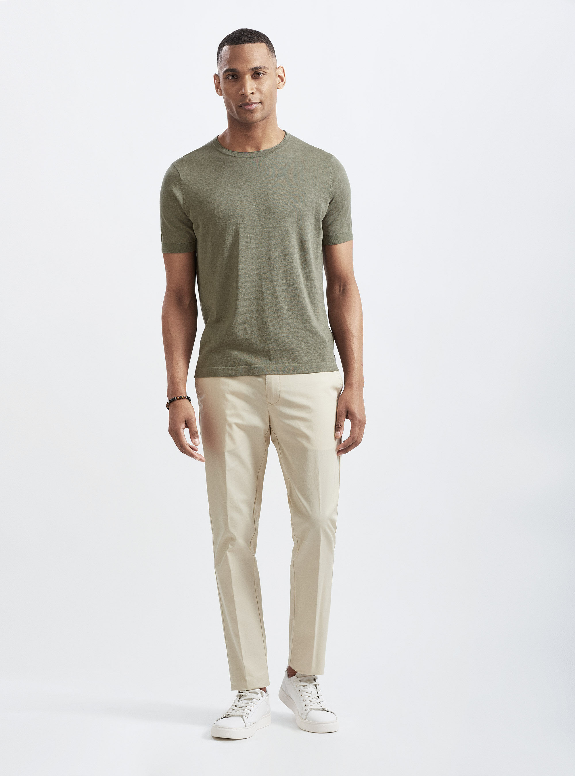 Silk and cotton half-sleeved sweater, SALVIA 0602C