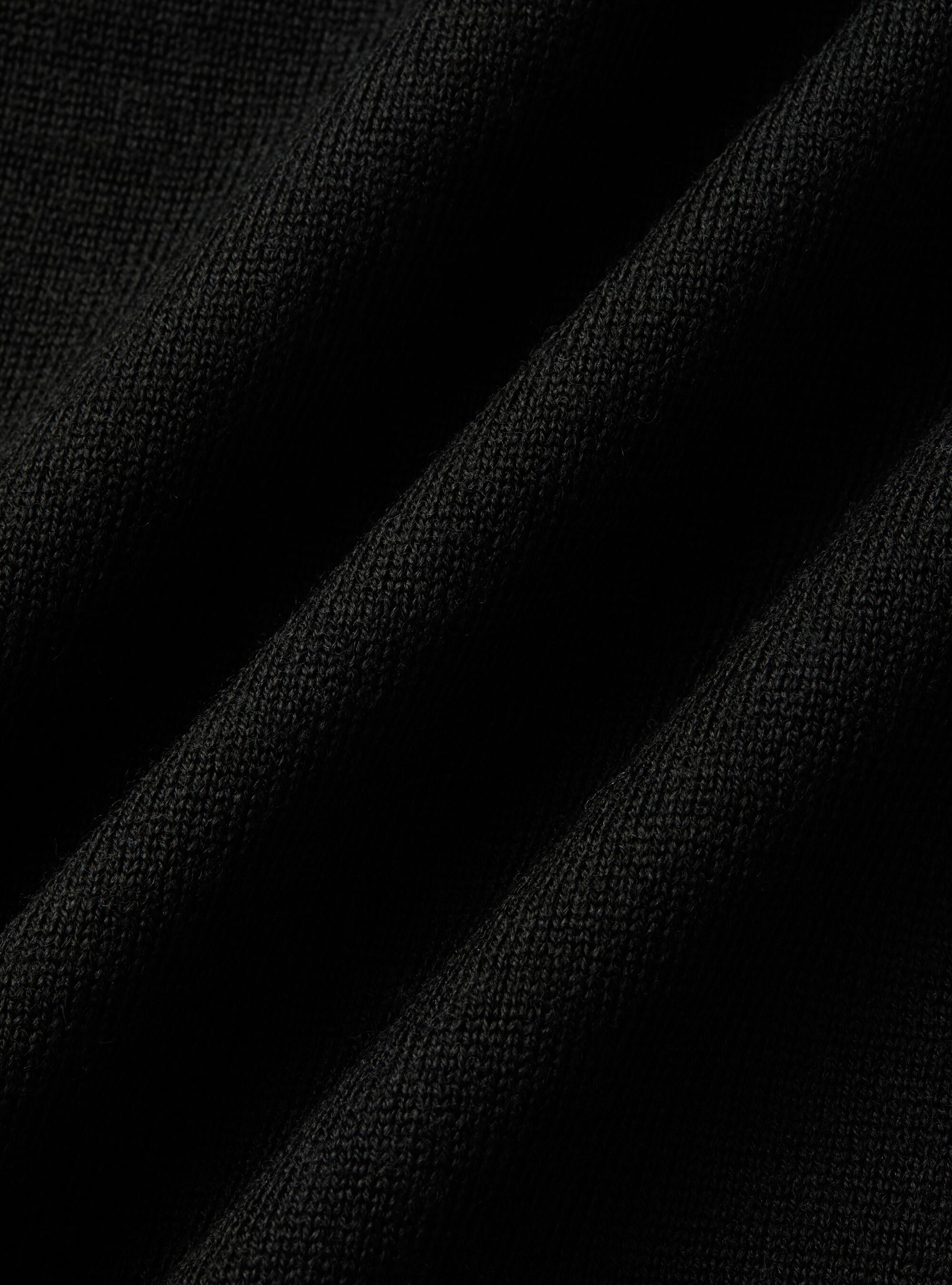 Extrafine merino wool knit polo shirt, BLACK