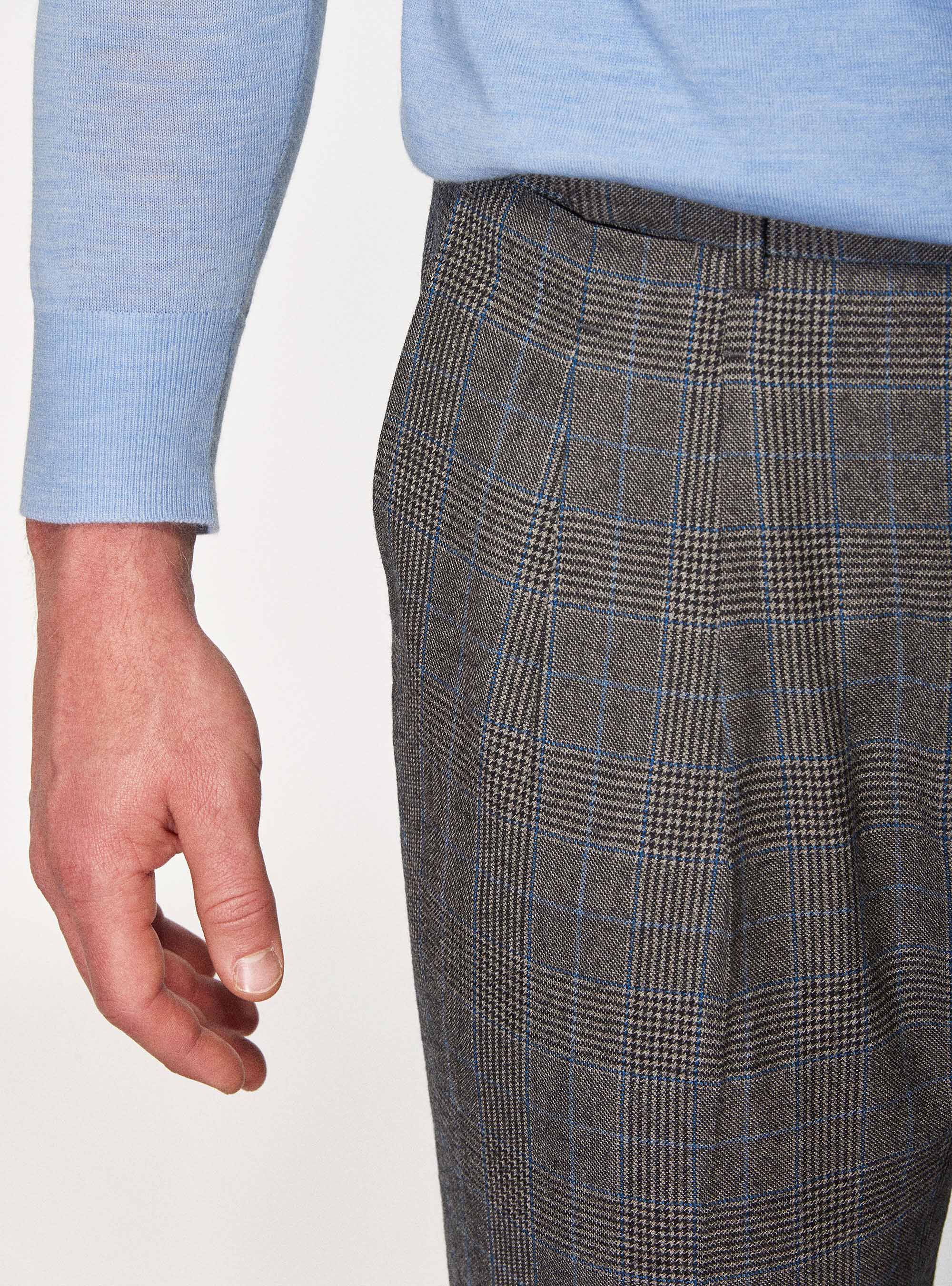 Pantaloni per abito principe di Galles in 100% lana Vitale Barberis Canonico, FANGO
