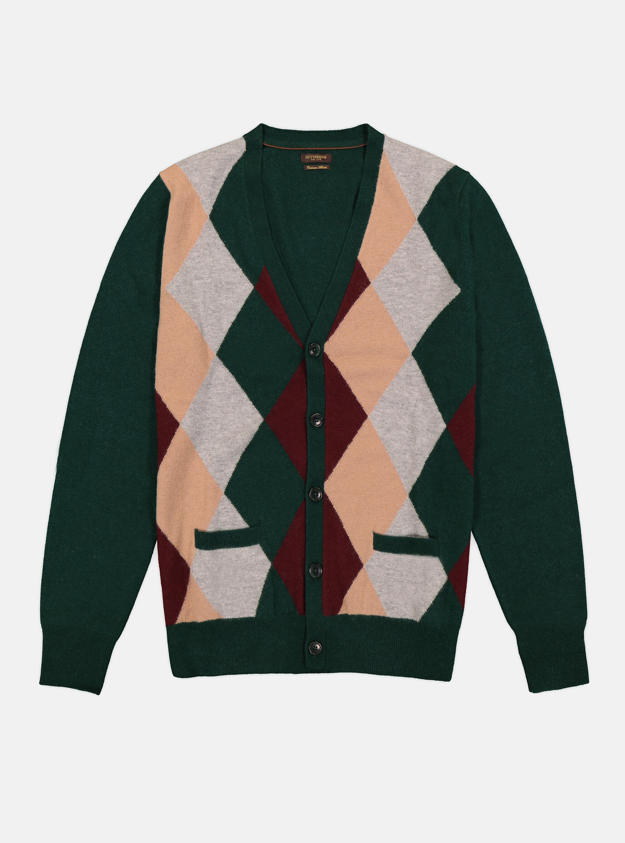 Wool cashmere cardigan with rhombus