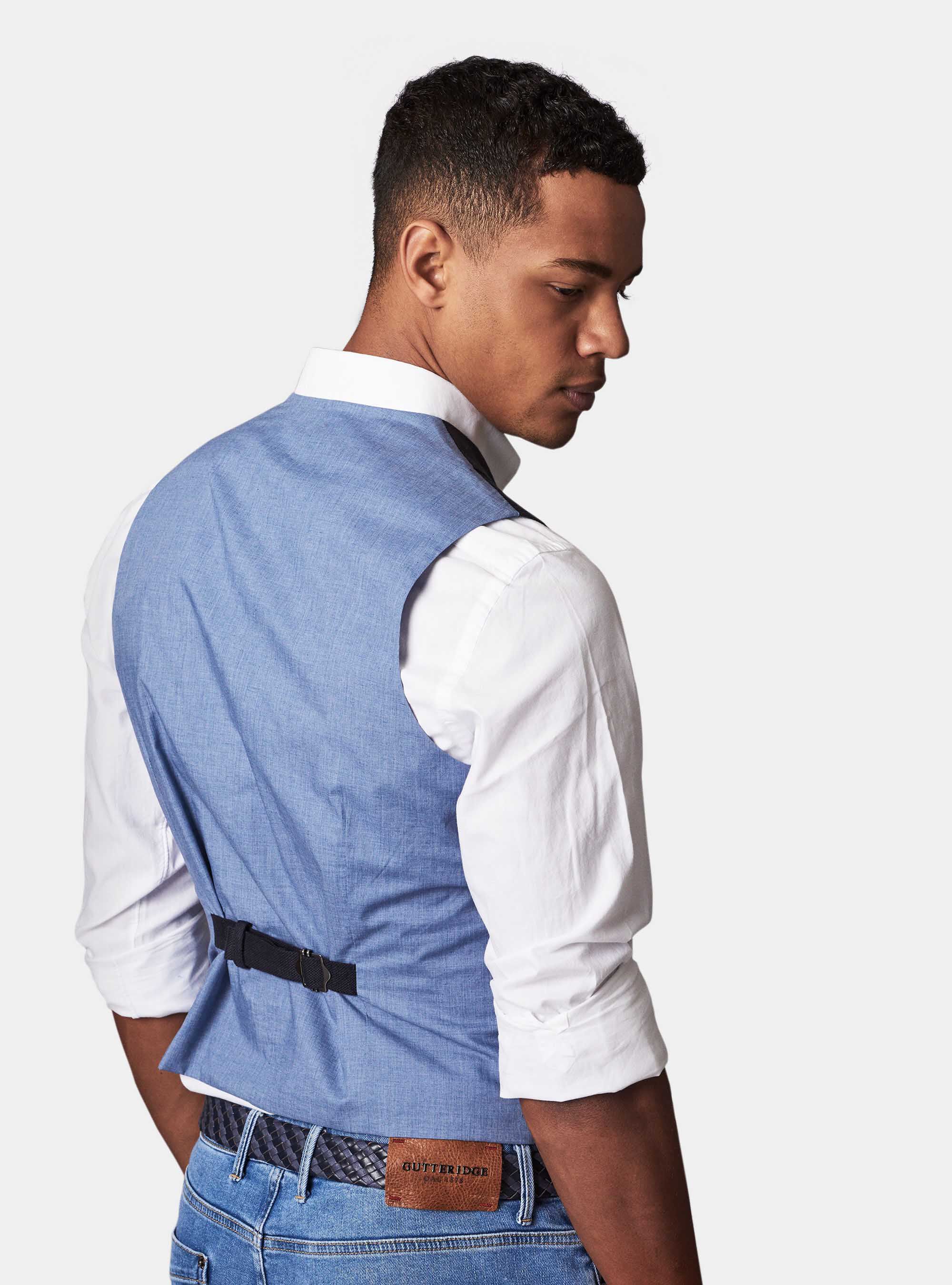 Double breasted vest in linen and cotton