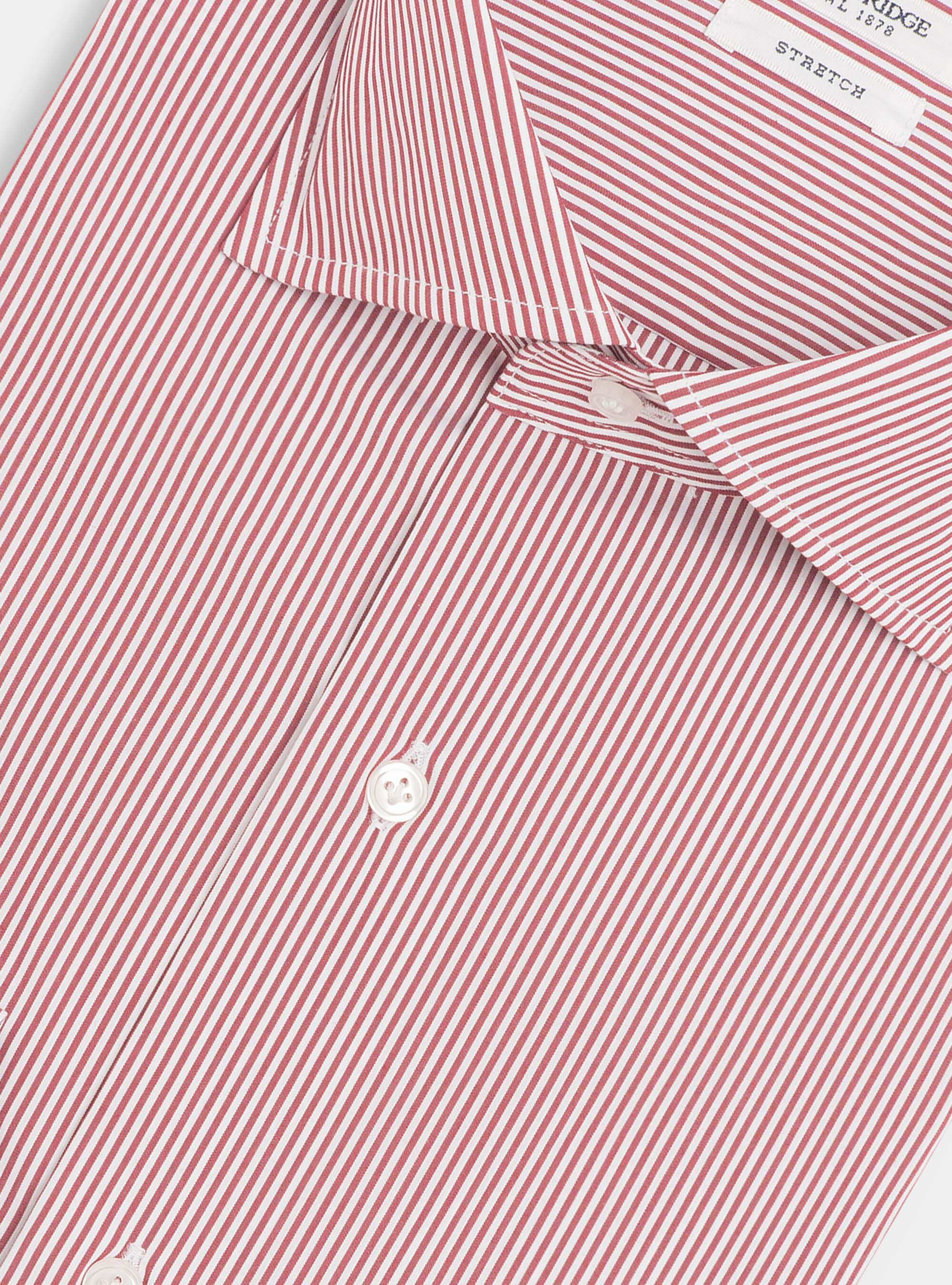 Camicia slim fit in popeline di cotone stretch rigato, BORDEAUX