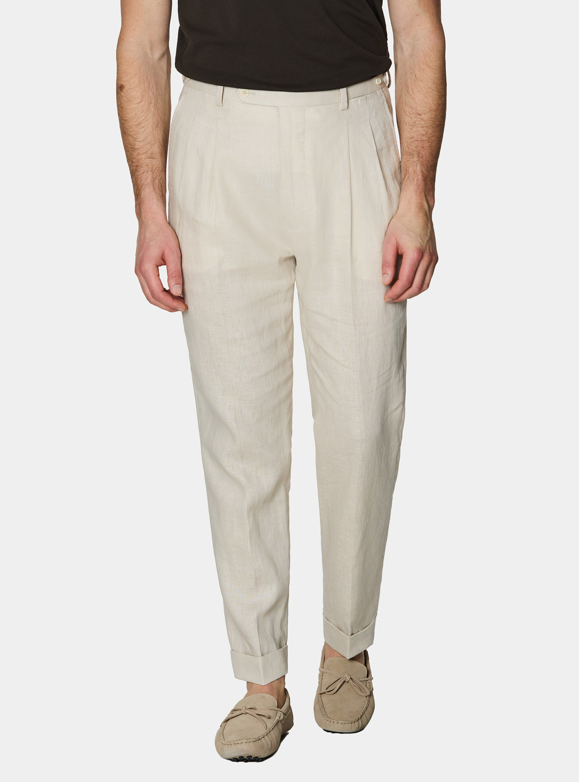 Pantaloni con pince in puro lino