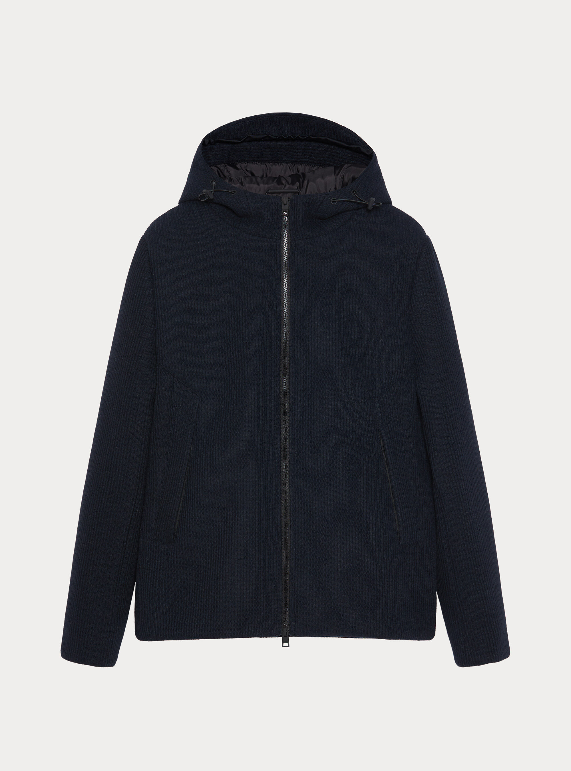 Ribbed hooded puffer jacket, NAVY BLUE