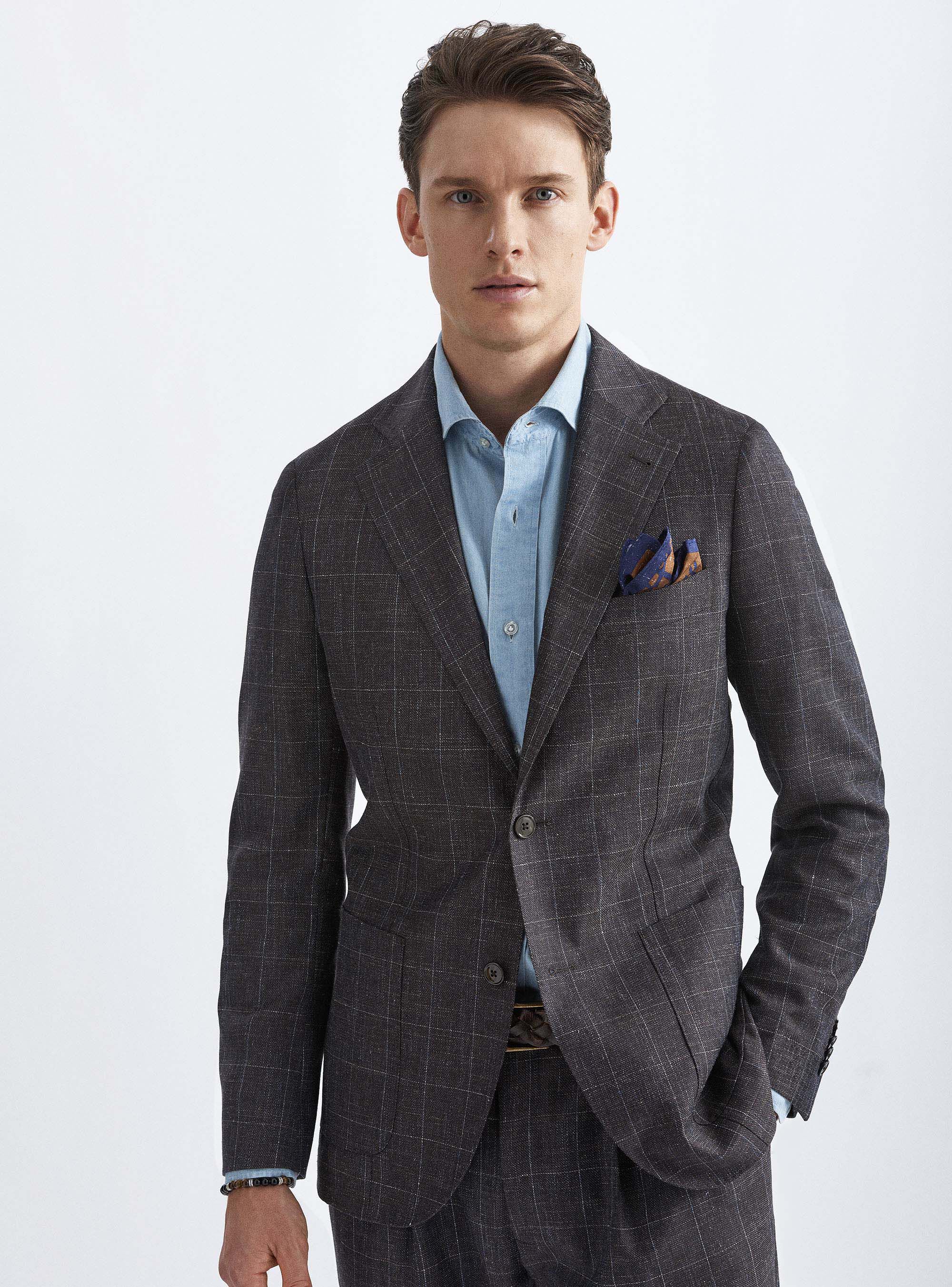 Marlane wool blend checked suit blazer, BROWN