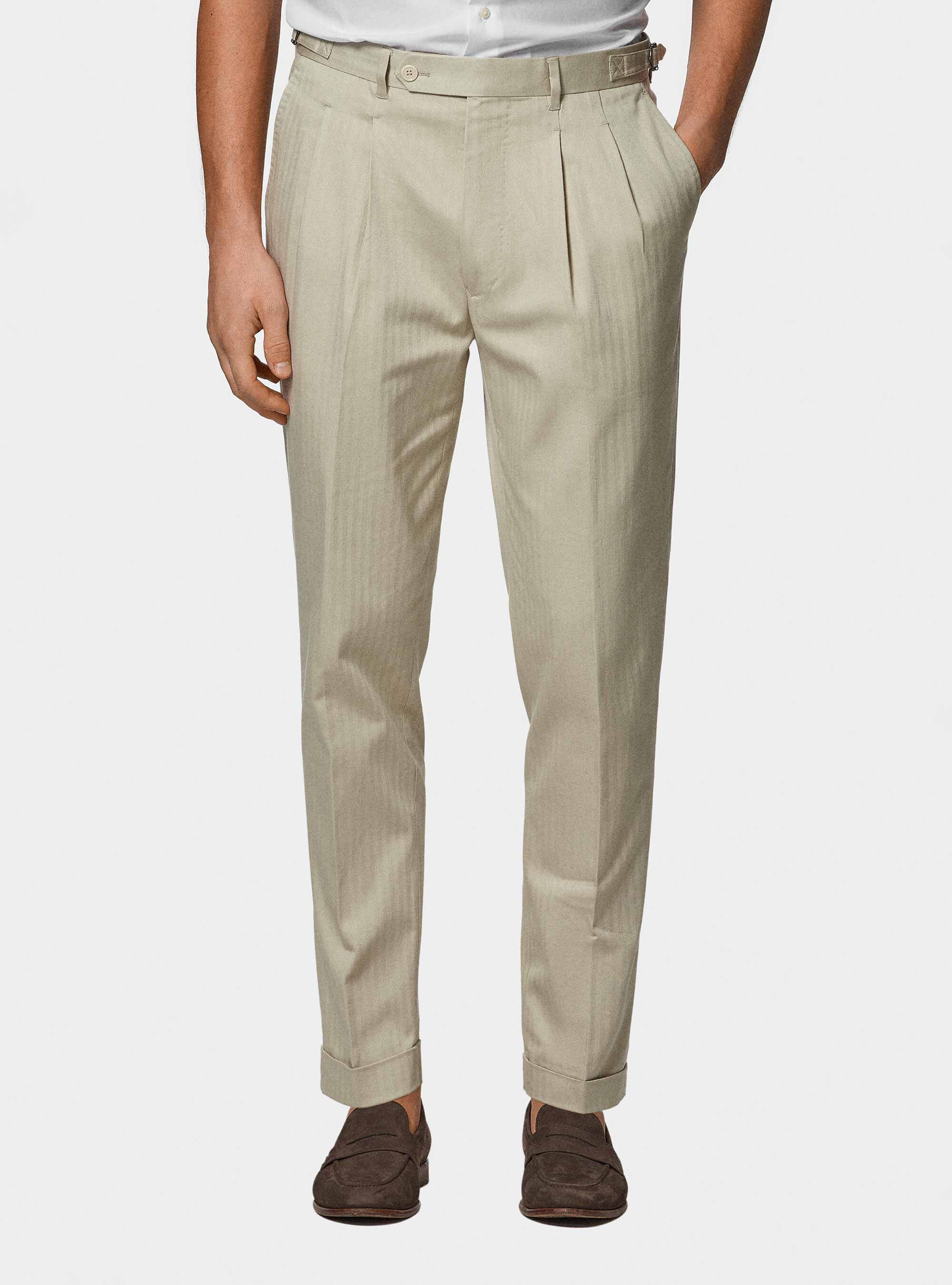 Pantaloni abito doppiopetto in cotone e lino, ECRU