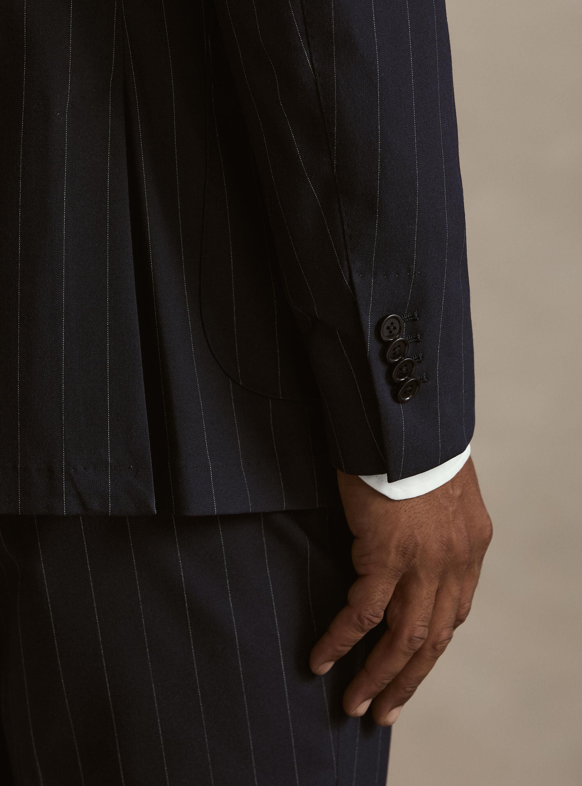 Giacca per abito doppiopetto gessata in tessuto stretch, BLU NAVY