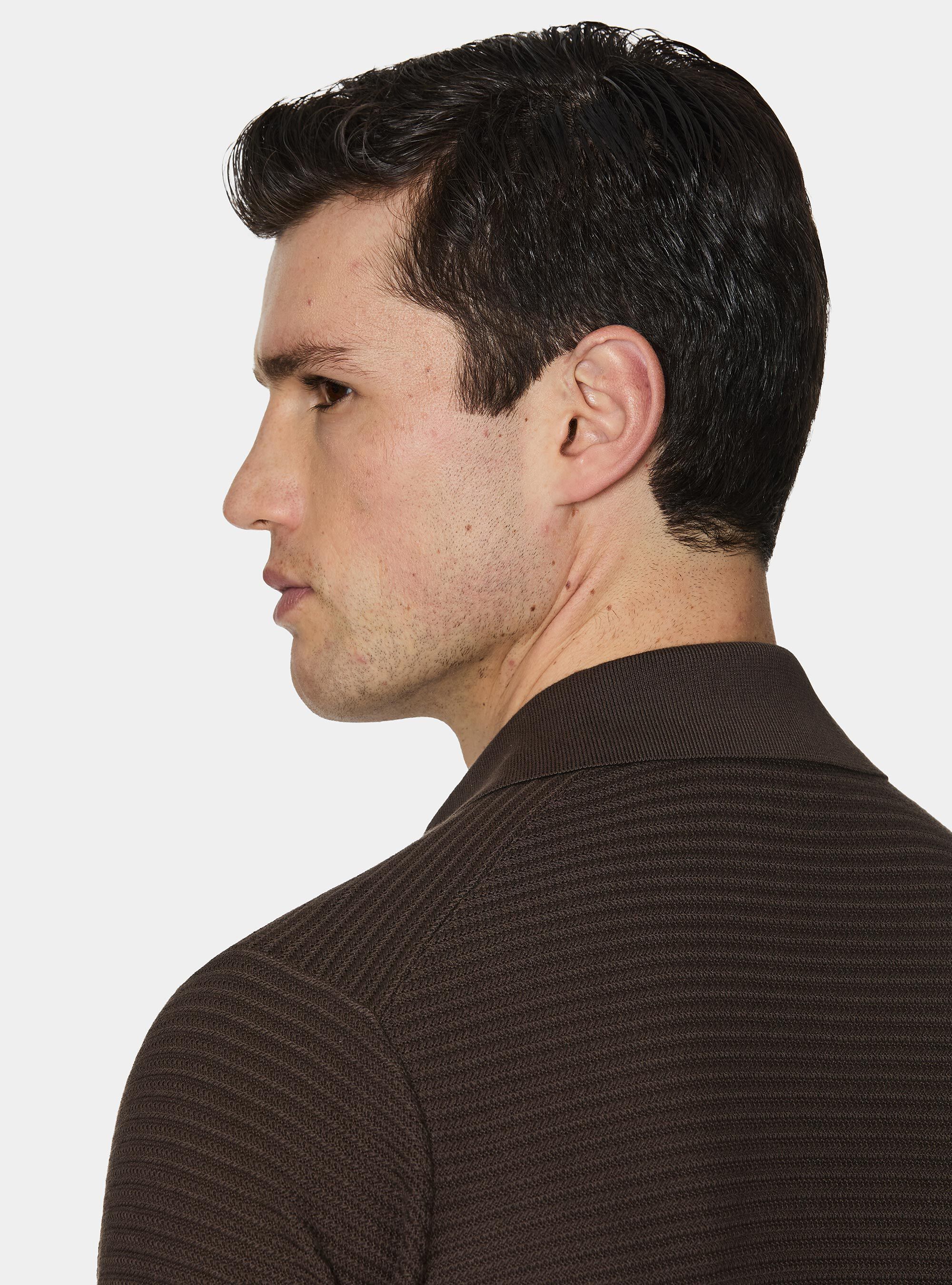 Textured cotton knit polo shirt, BROWN