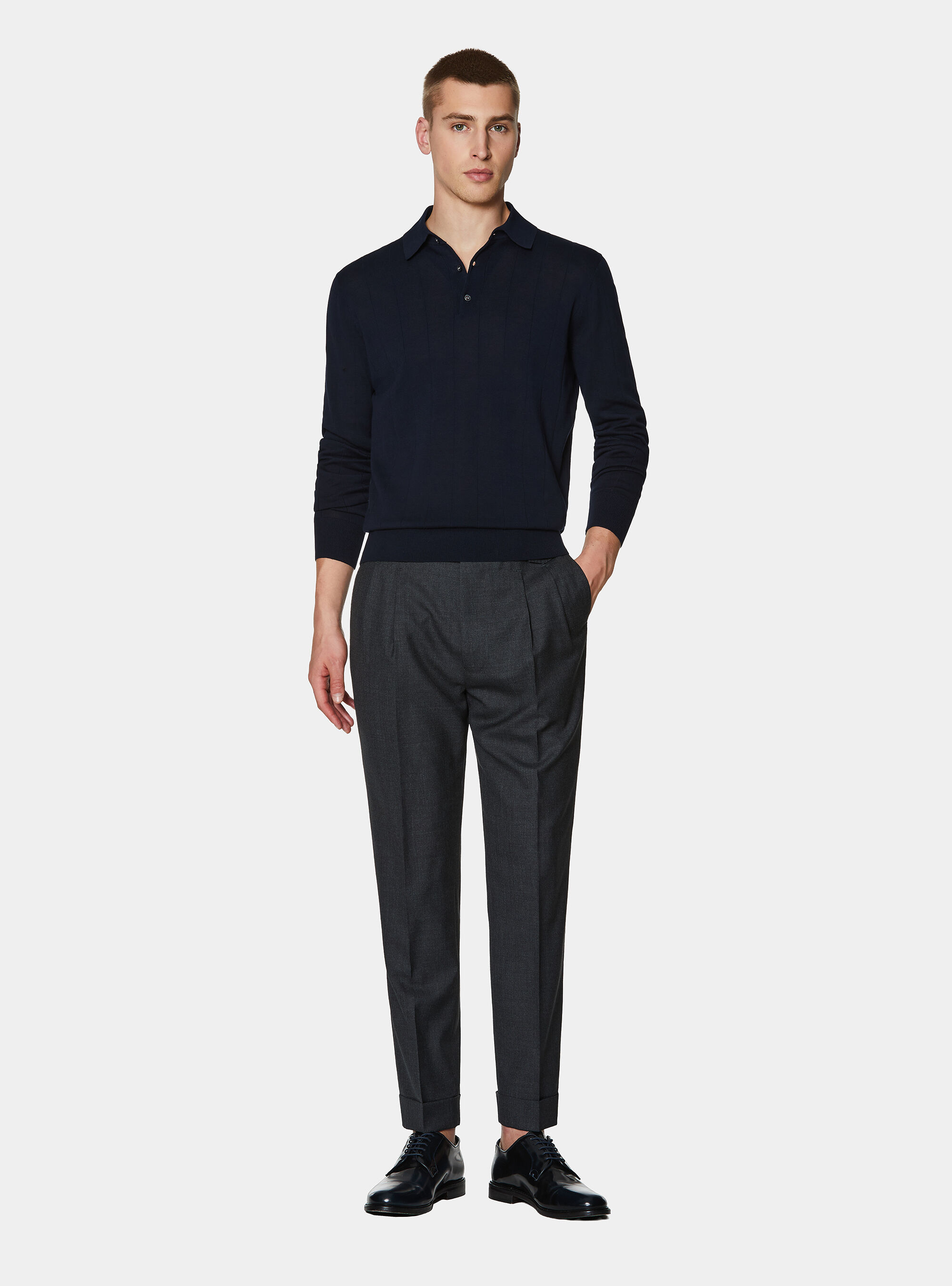 Vitale Barberis Canonico pure wool double pleat trousers