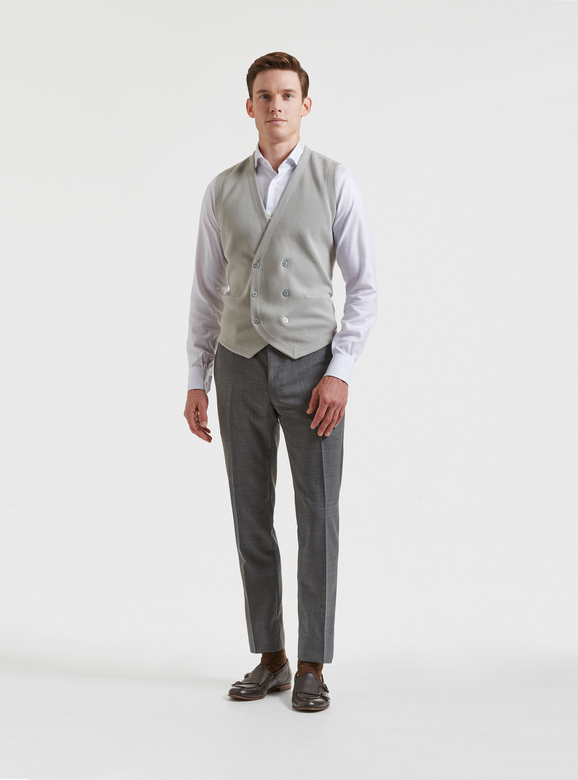 Gilet in maglia in puro cotone extrafine, GRIGIO CHIARO MELANGE