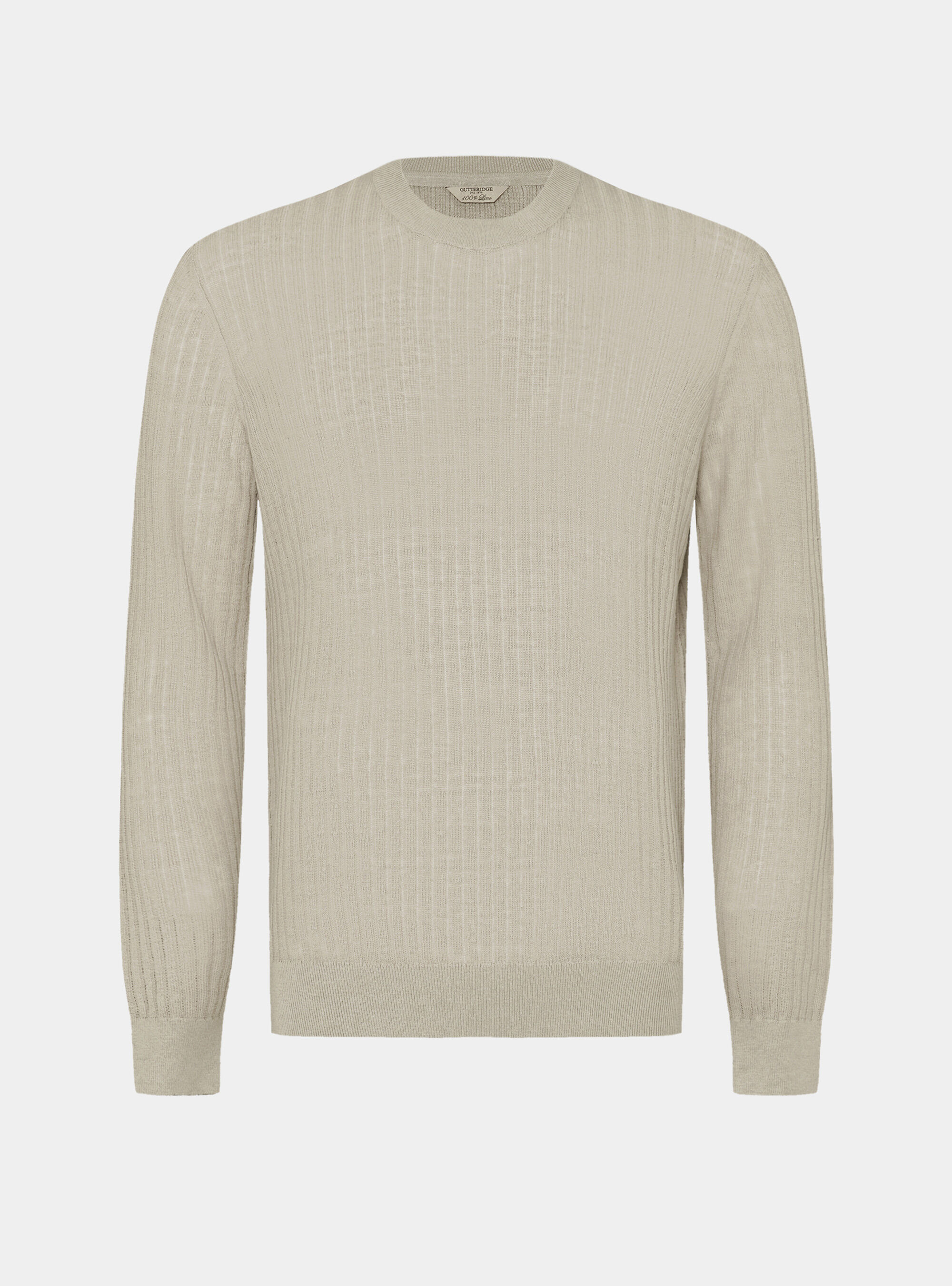 Maglia girocollo a costine in puro lino, SABBIA