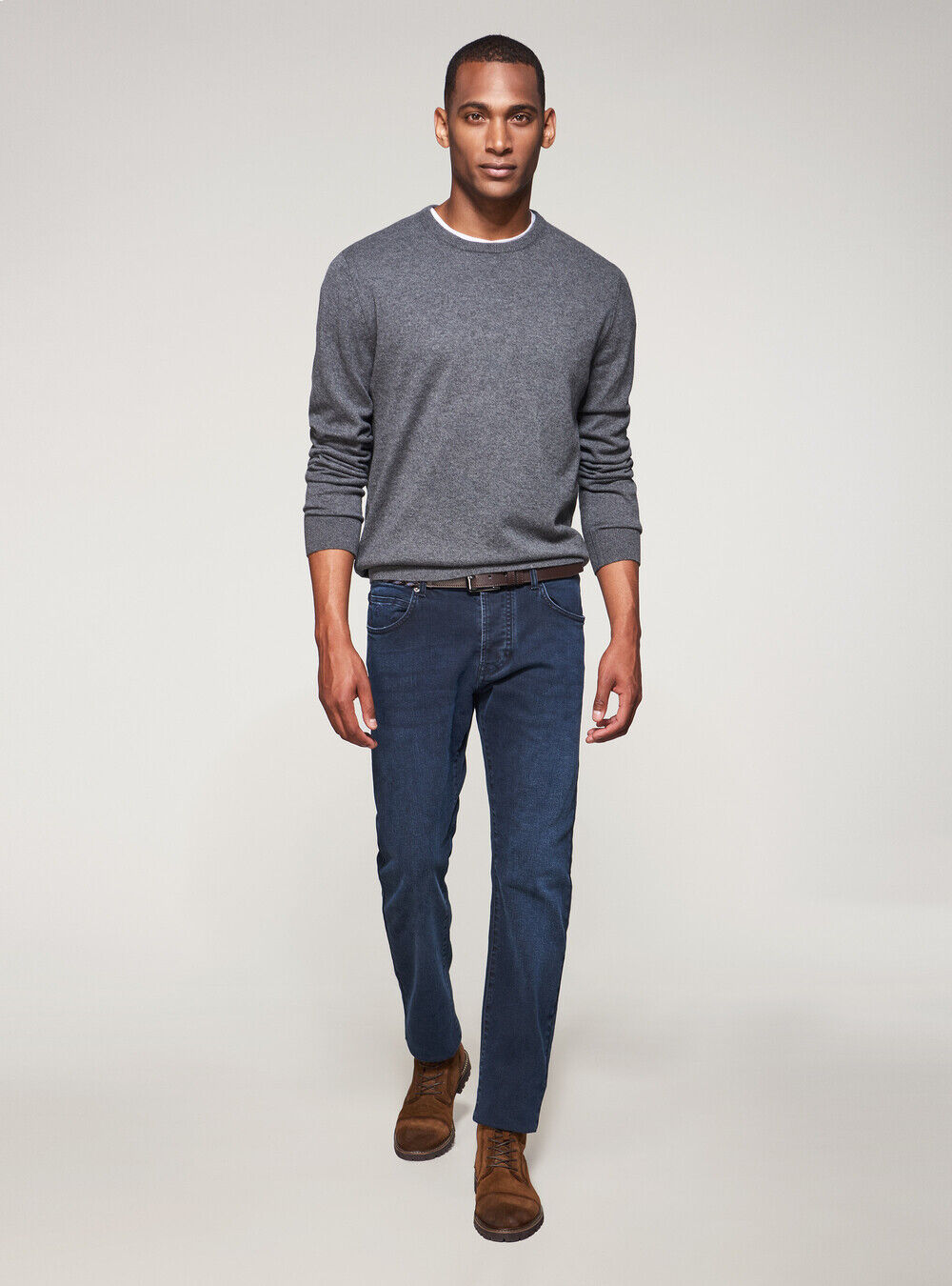 100% cashmere round neck sweater, GREY