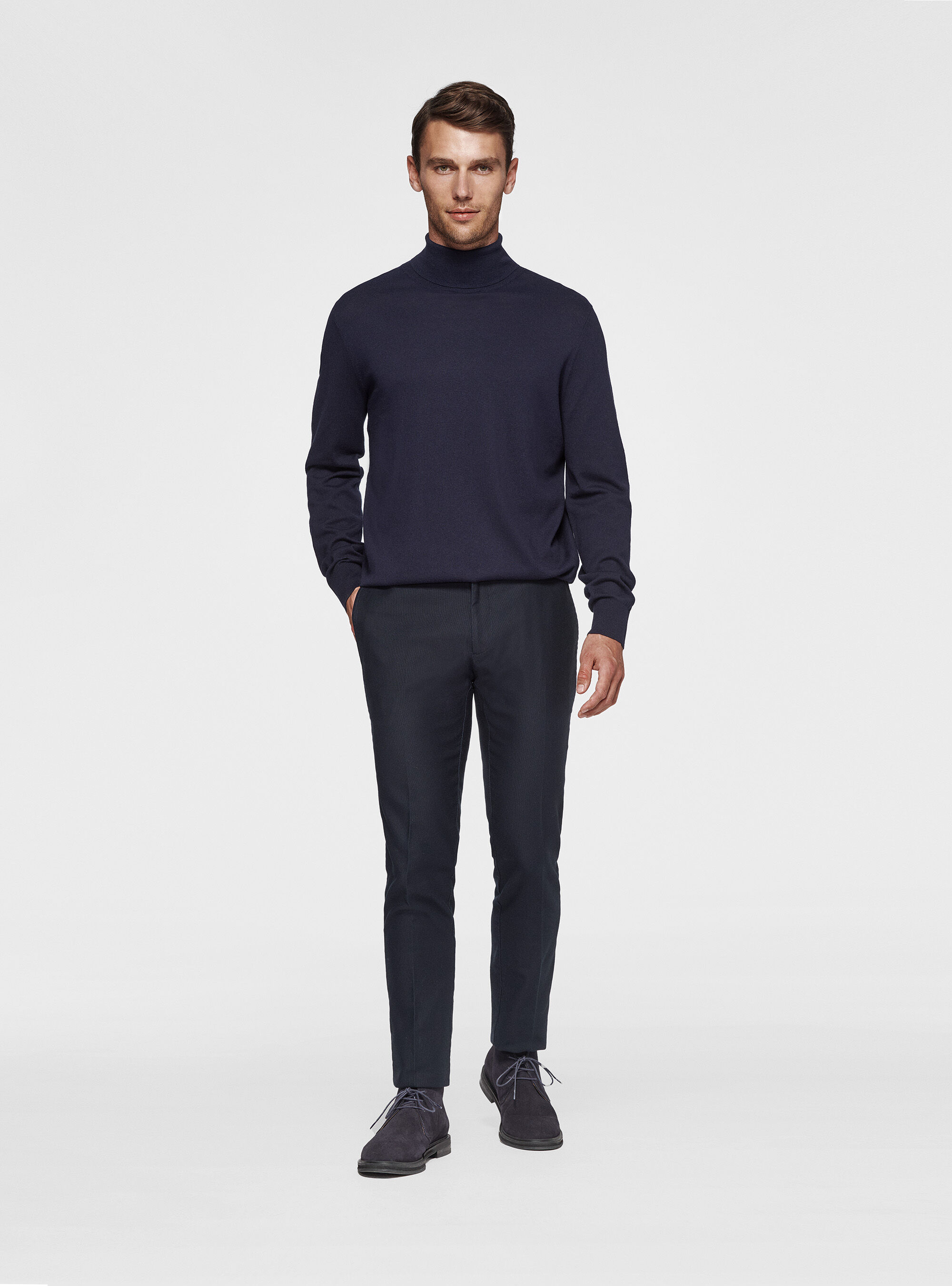 Silk and cashmere cotton turtleneck, NAVY BLUE