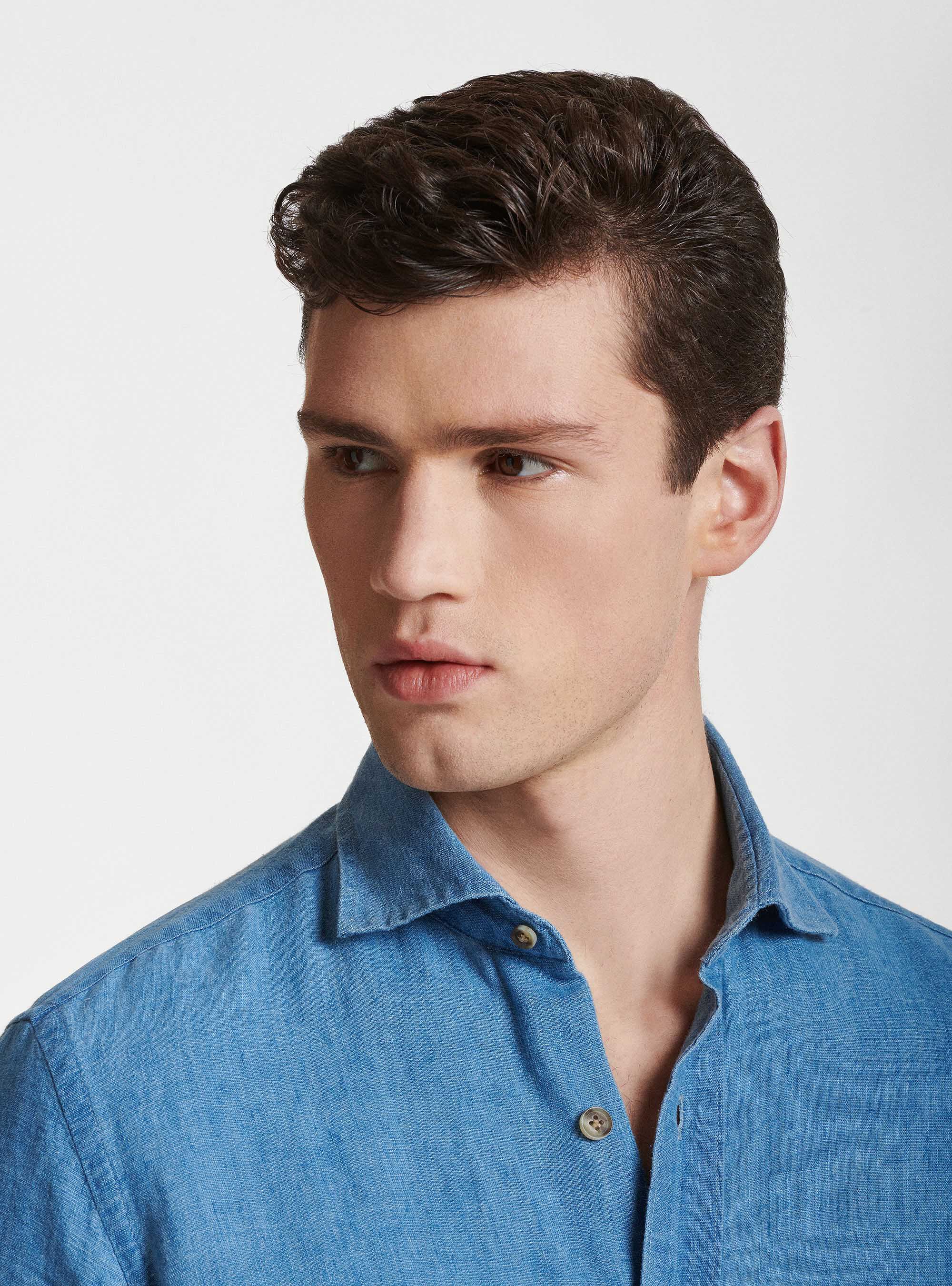 Linen cotton semi French collar shirt