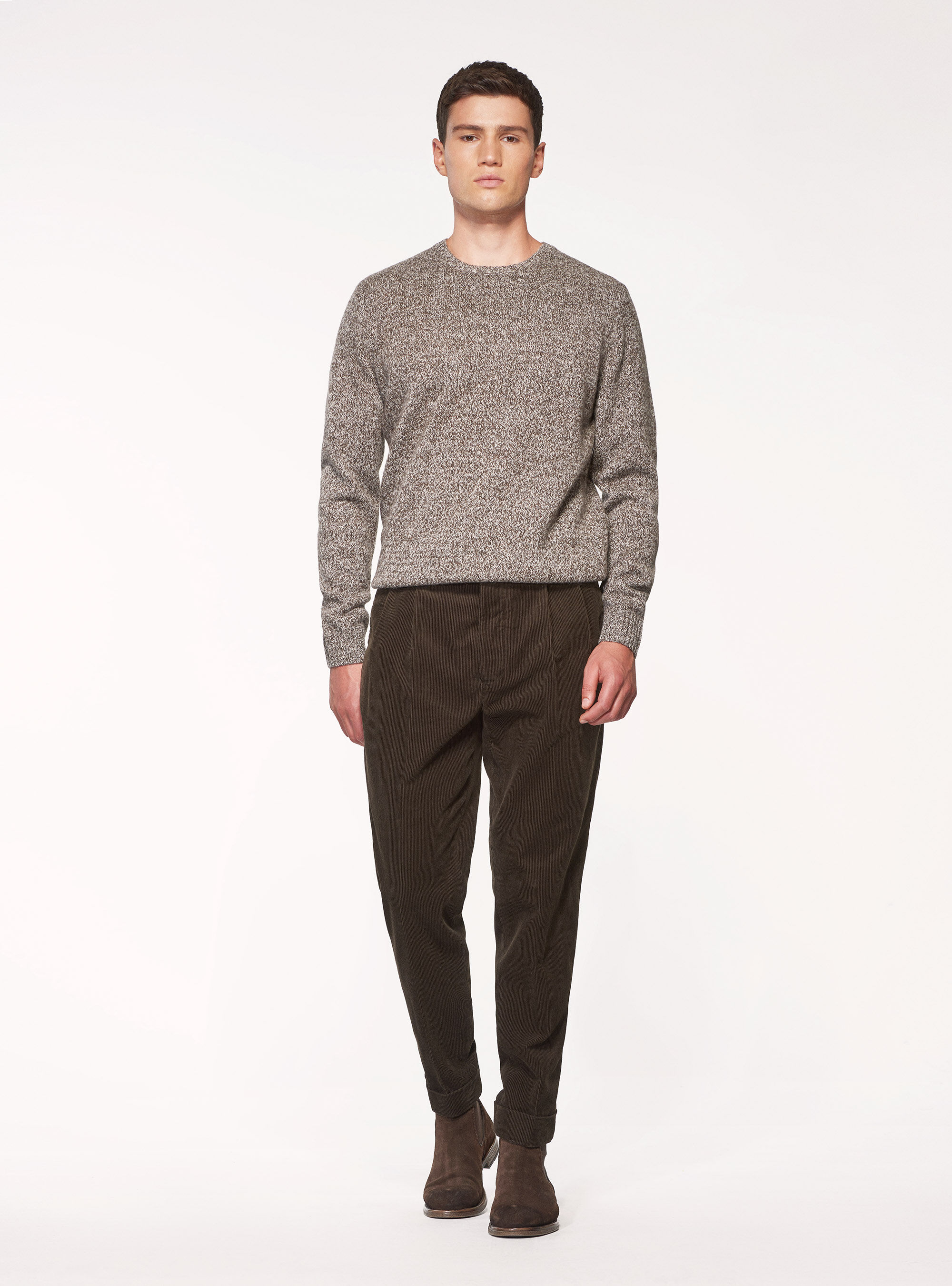 Jersey de cuello redondo de pura lana Shetland, MARRON