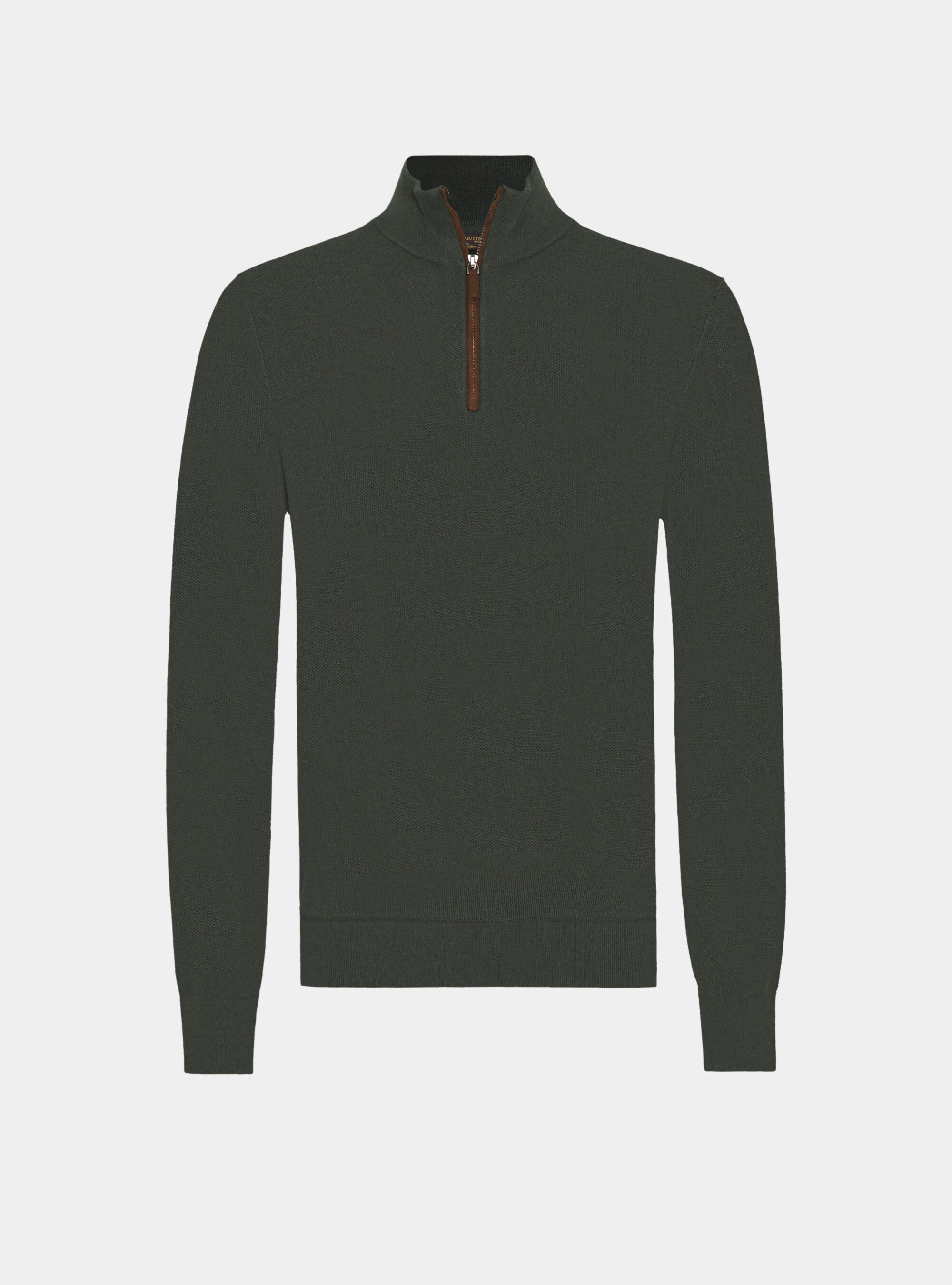 Maglia con mezza zip nido d'ape in cotone cashmere, MILITARE 0609C