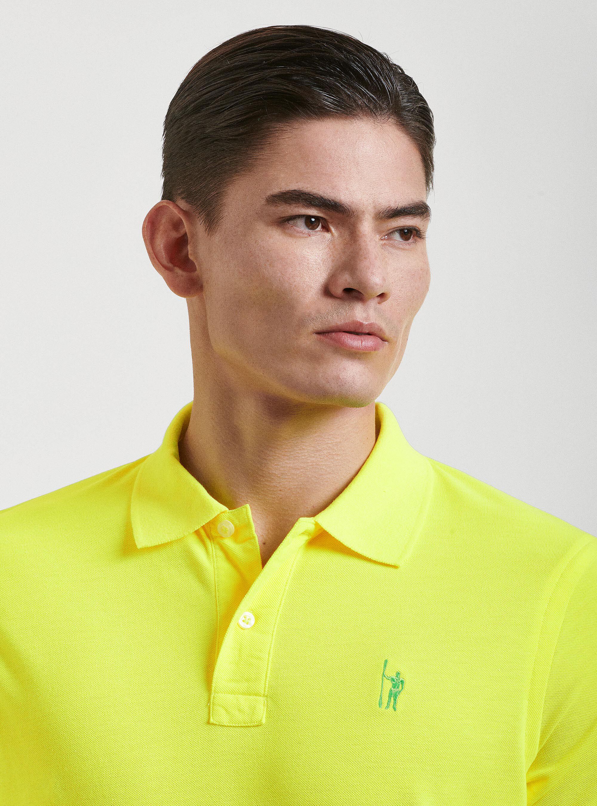 Fluorescent piqu&eacute; polo shirt with embroidery, 0751C GIALLO FLUO