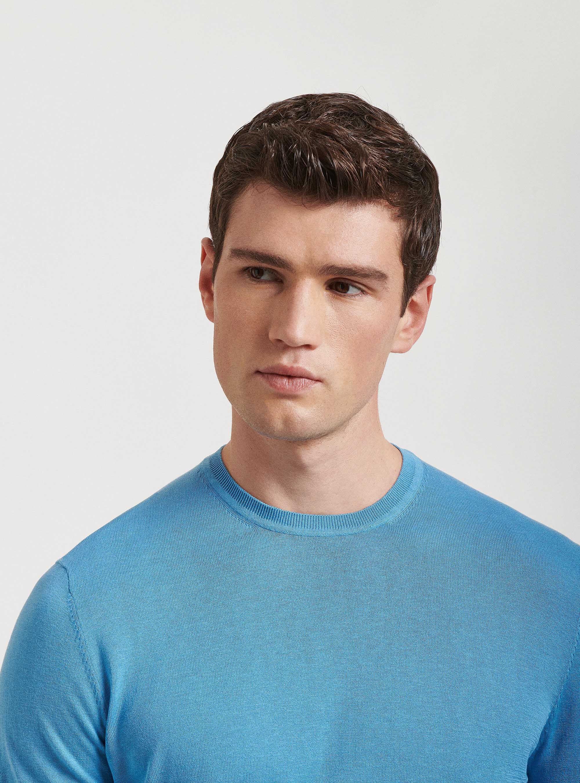 Maglia girocollo in seta e cotone, AZZURRO