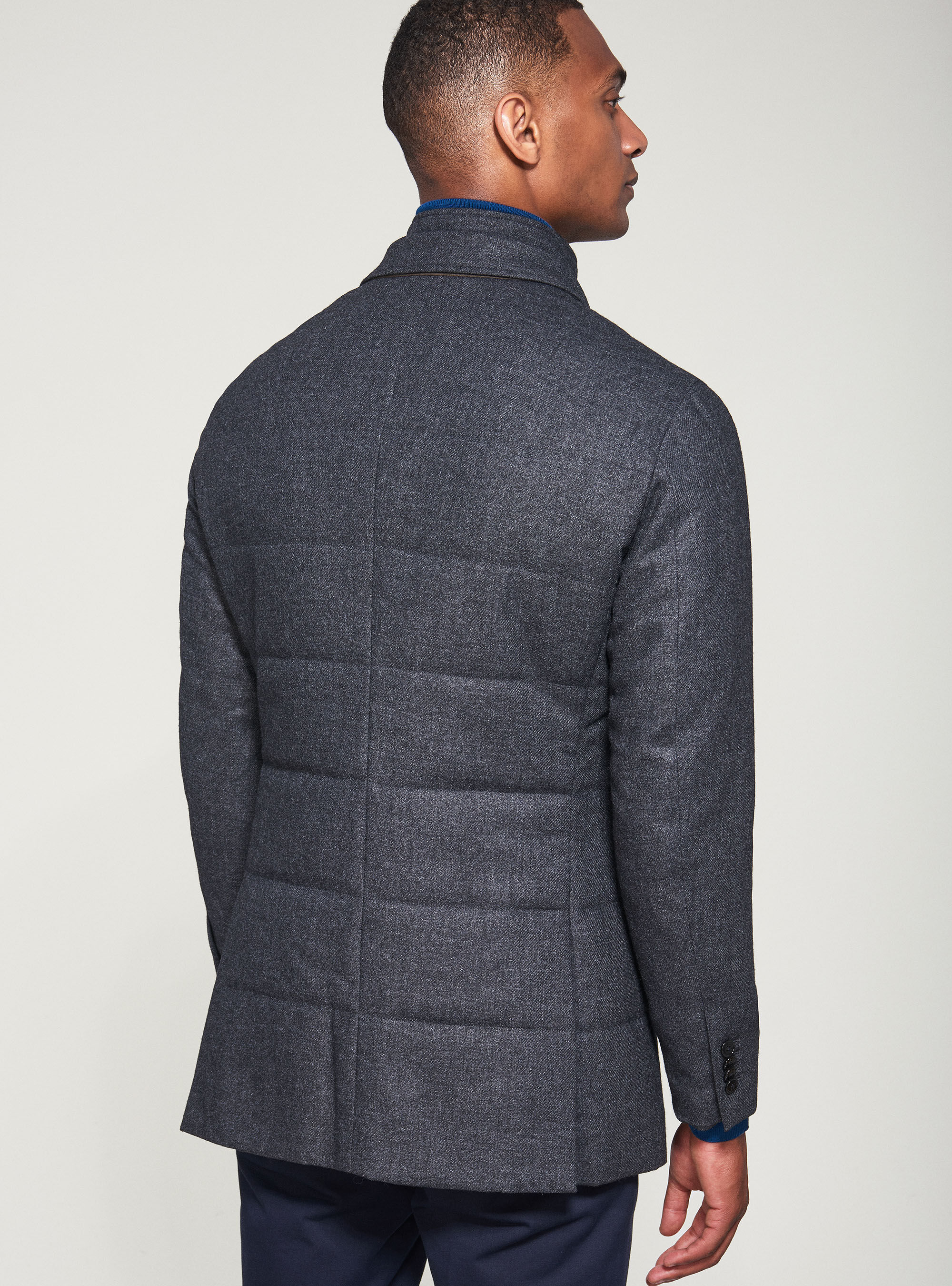 Padded flannel jacket with bib, ASPHALT GREY
