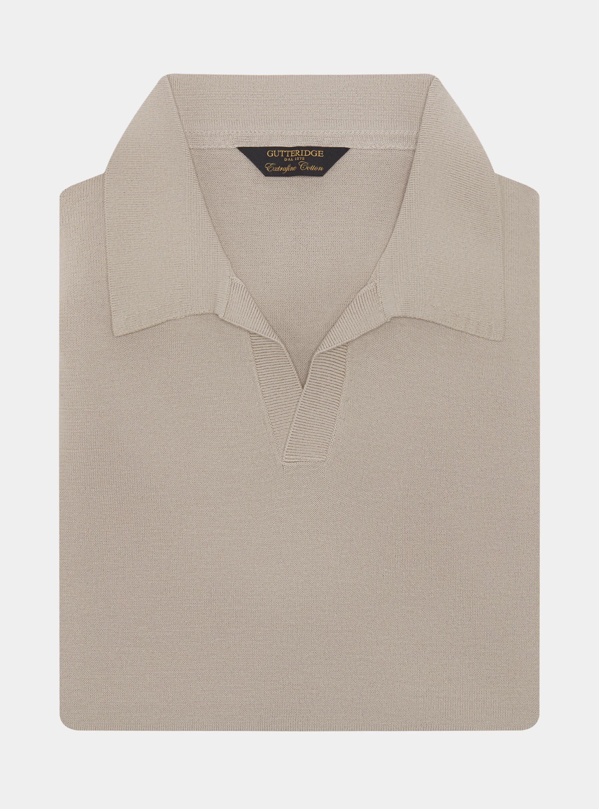 Polo in maglia senza bottoni in cotone extrafine, SABBIA