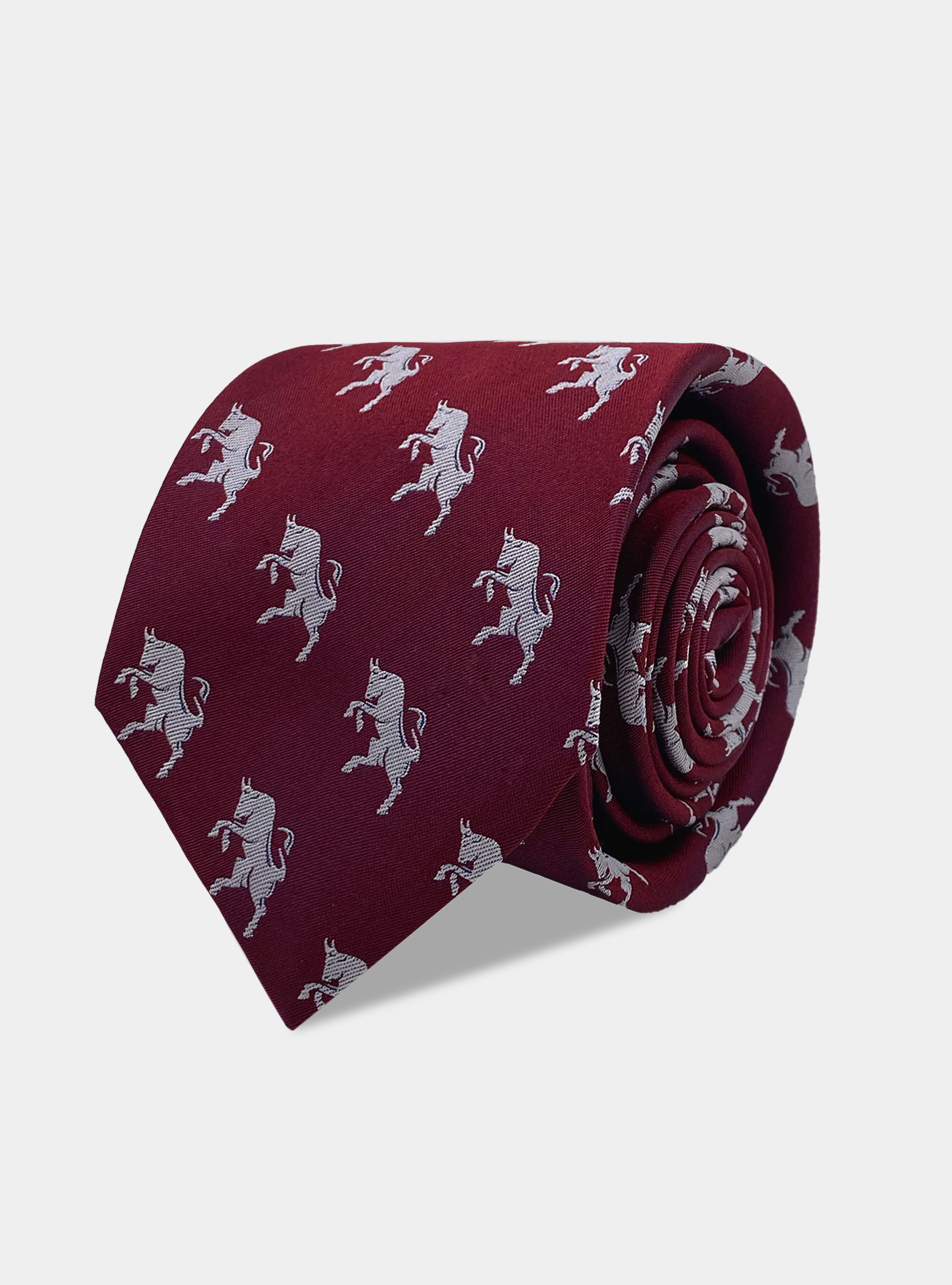 Pure silk bull print tie, BORDEAUX