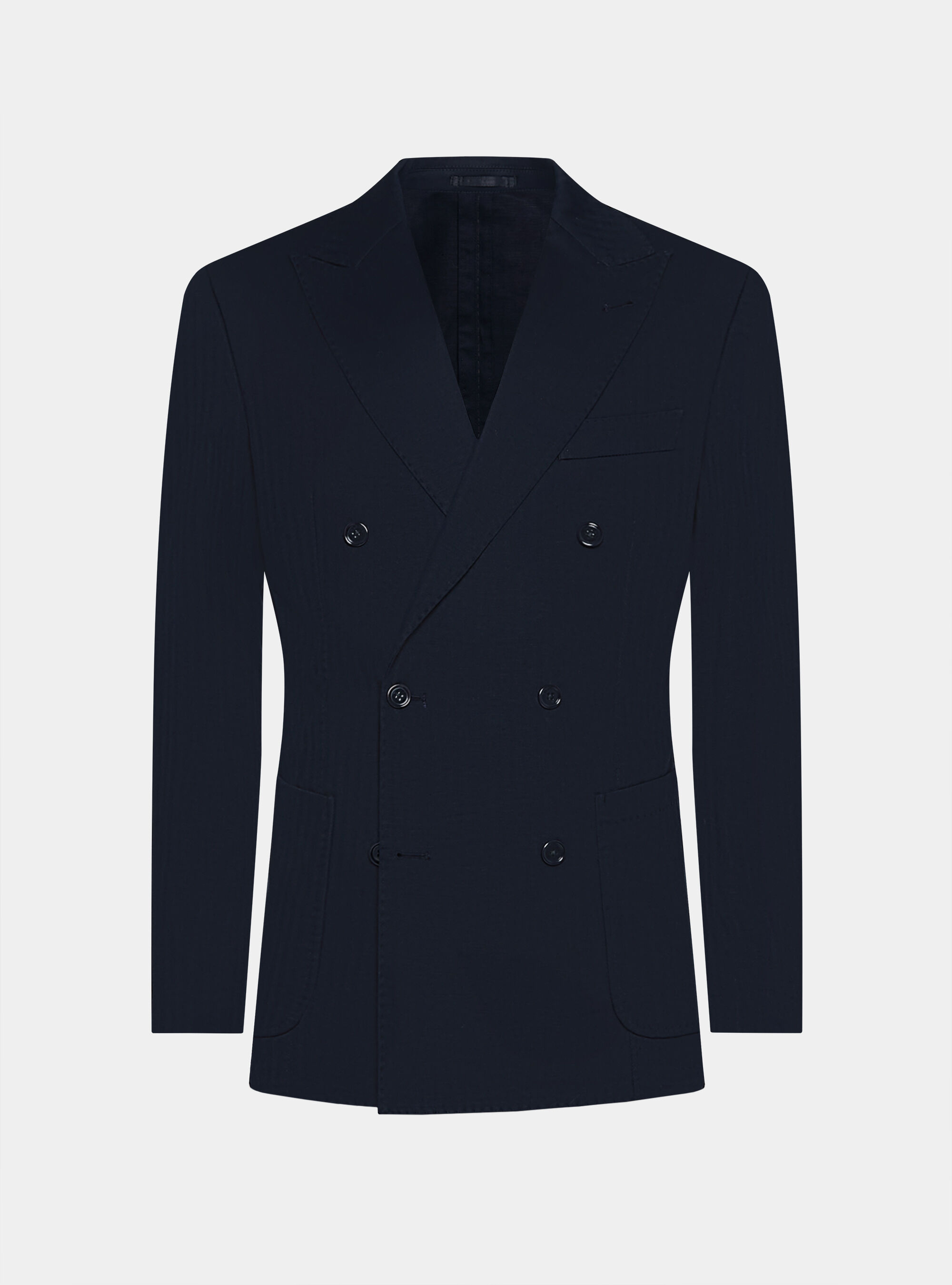 Giacca abito doppiopetto in cotone e lino, BLU NAVY