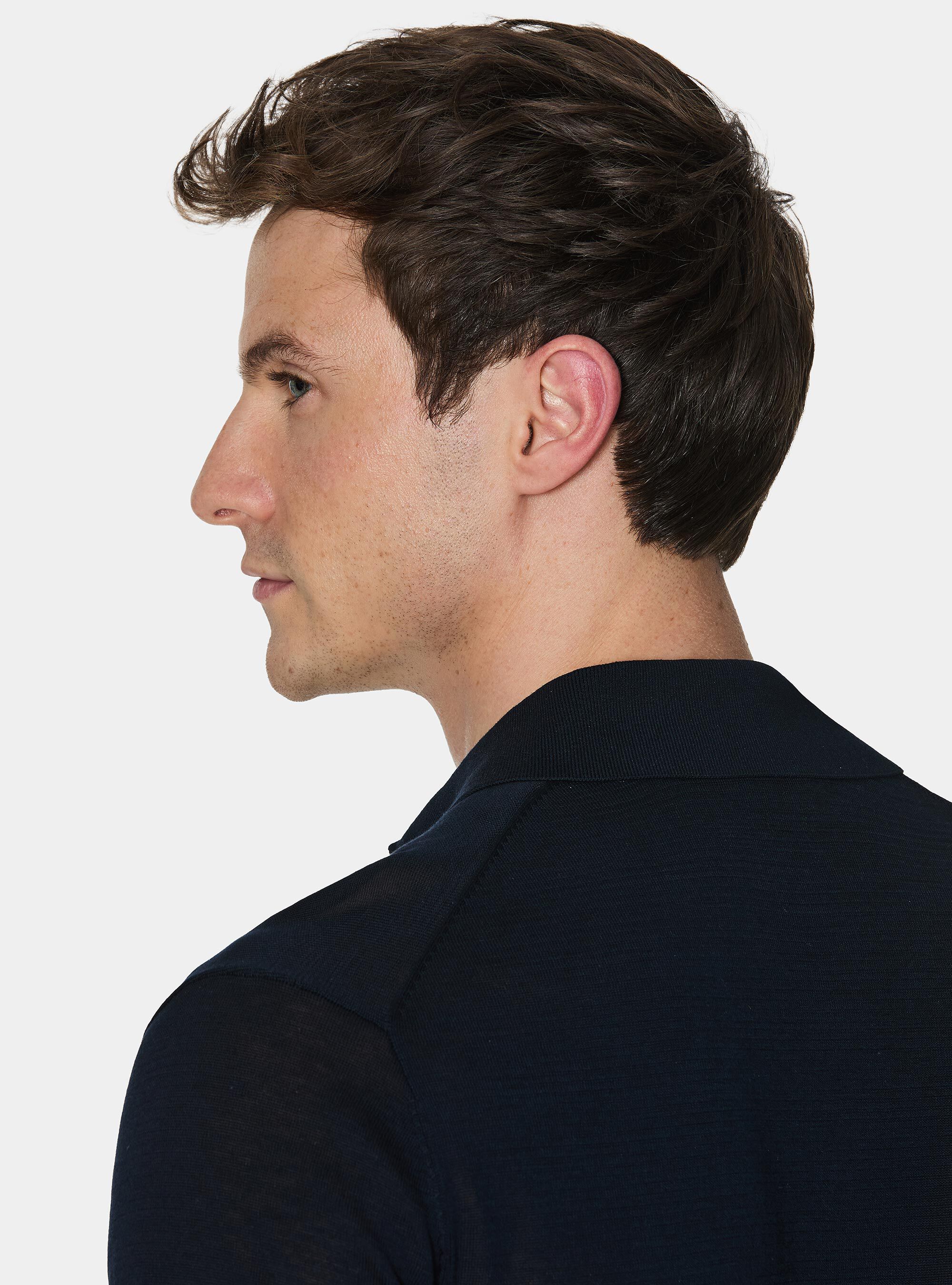 Polo camicia in cotone e seta, BLU NAVY